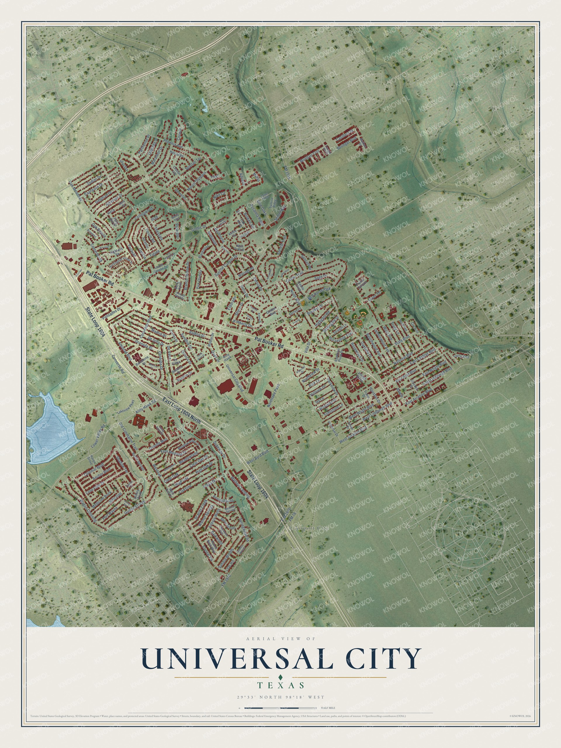 Watermarked full-map preview of Universal City, Texas