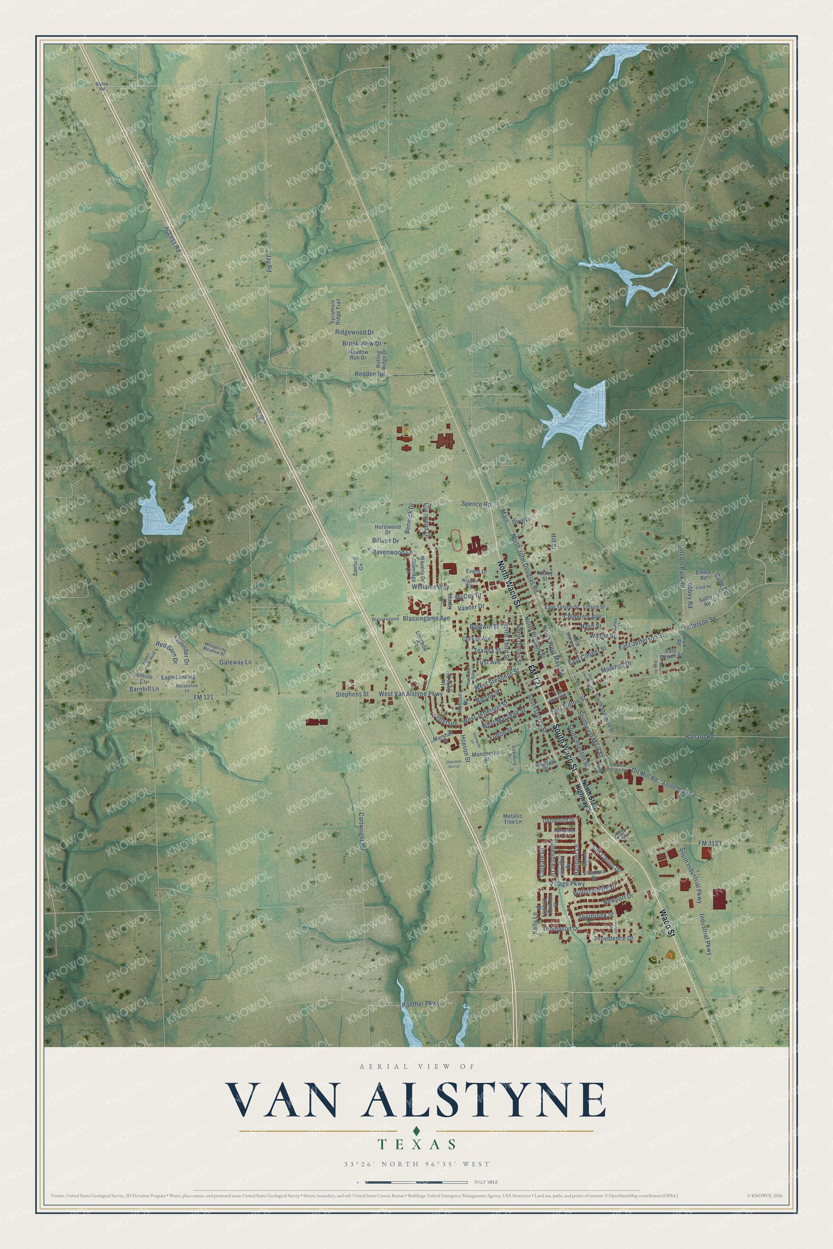 Watermarked full-map preview of Van Alstyne, Texas