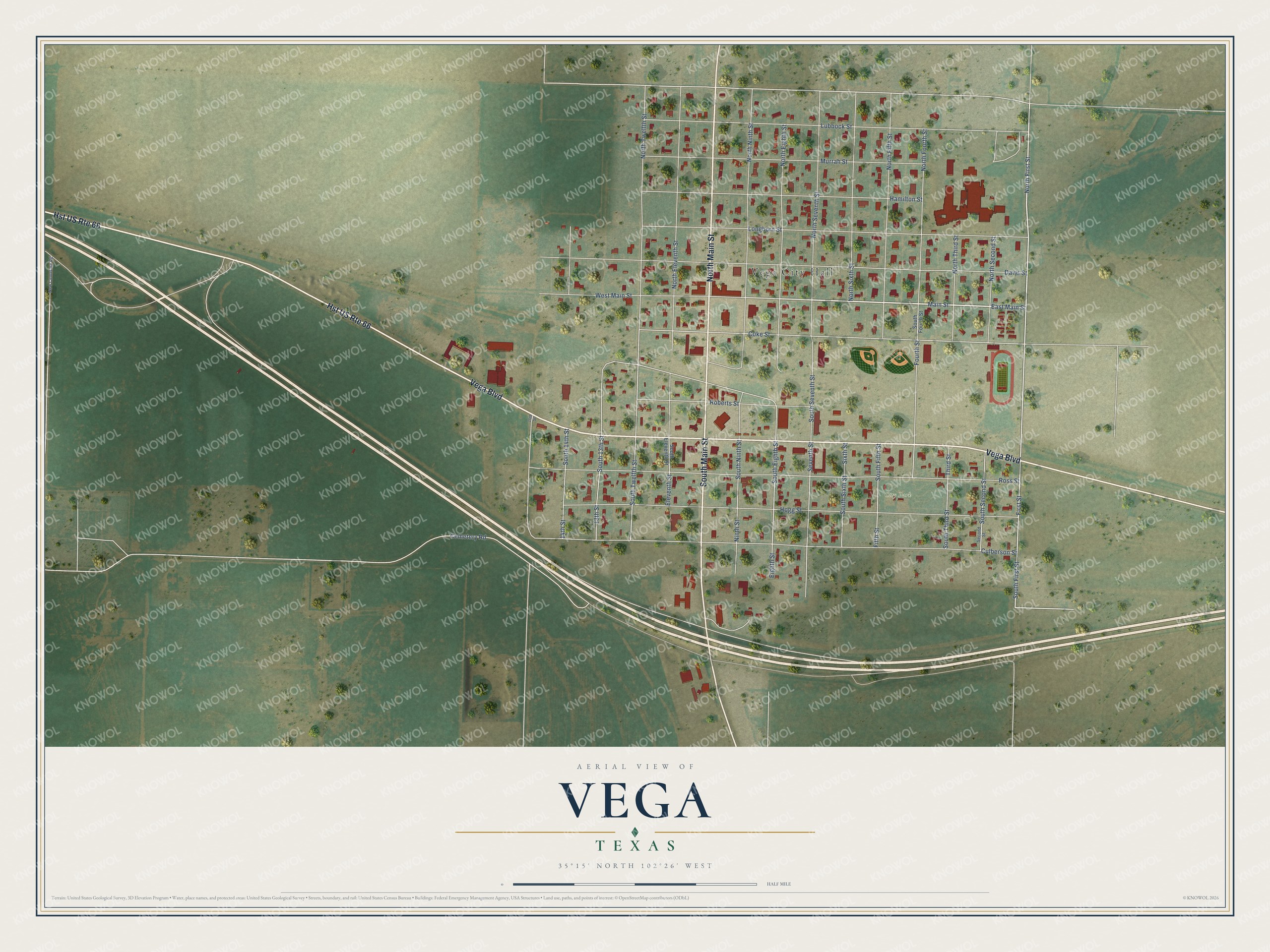Watermarked full-map preview of Vega, Texas