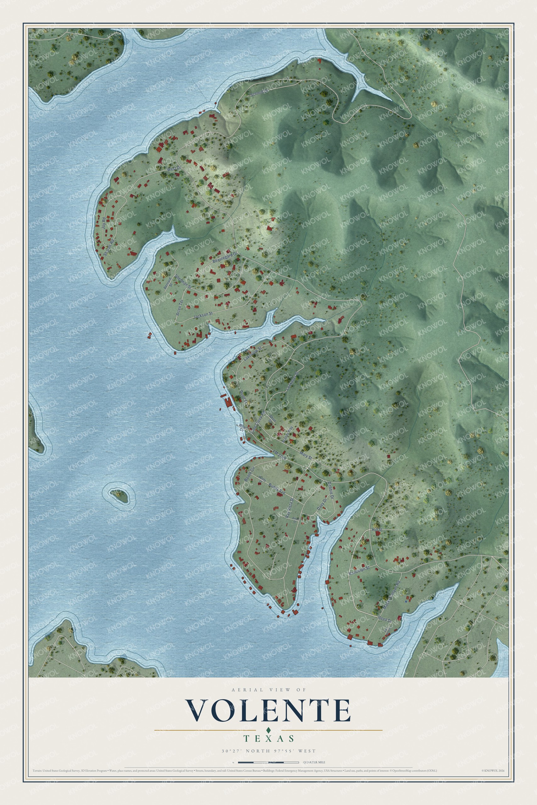 Watermarked full-map preview of Volente, Texas