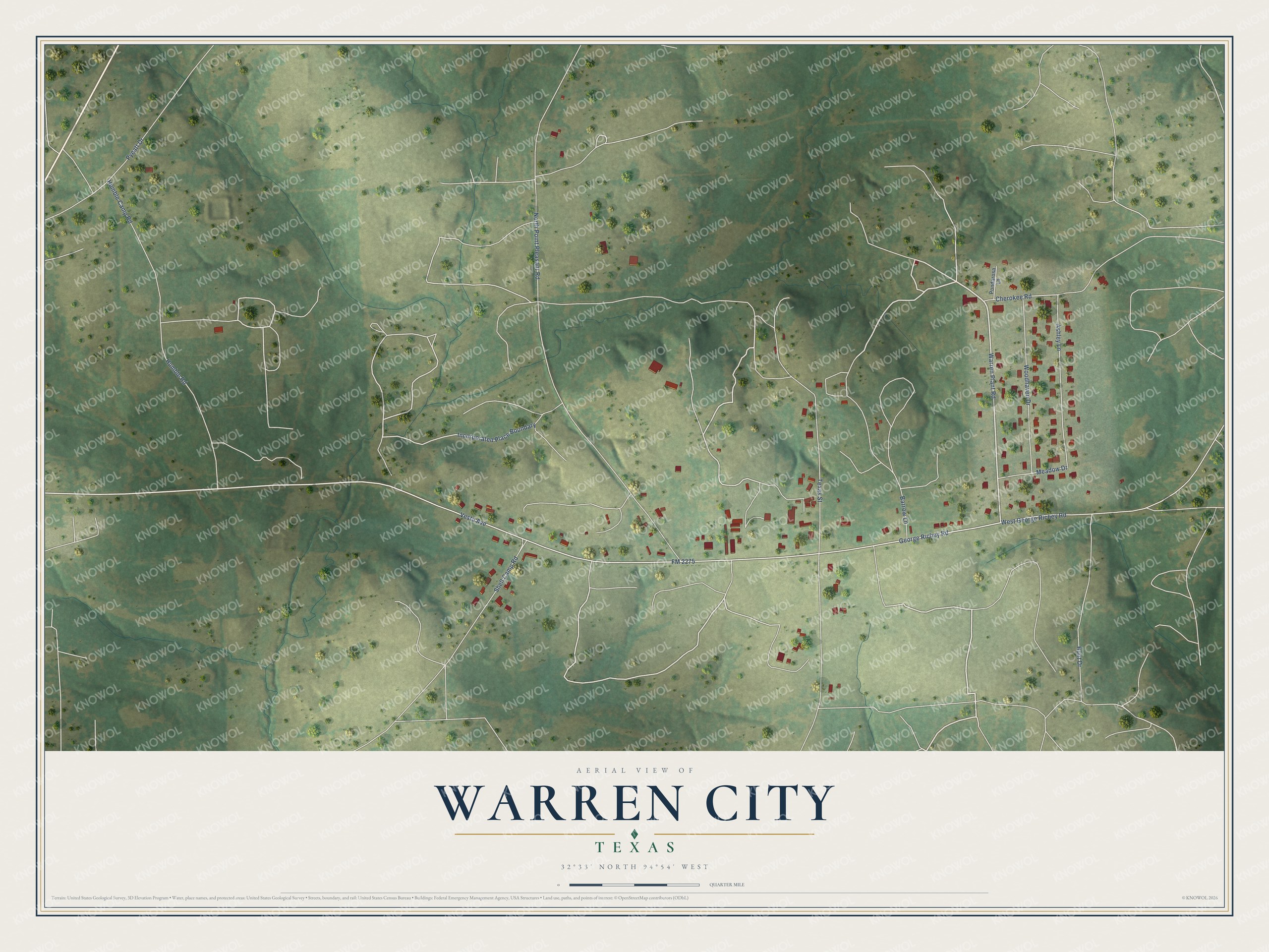 Watermarked full-map preview of Warren City, Texas
