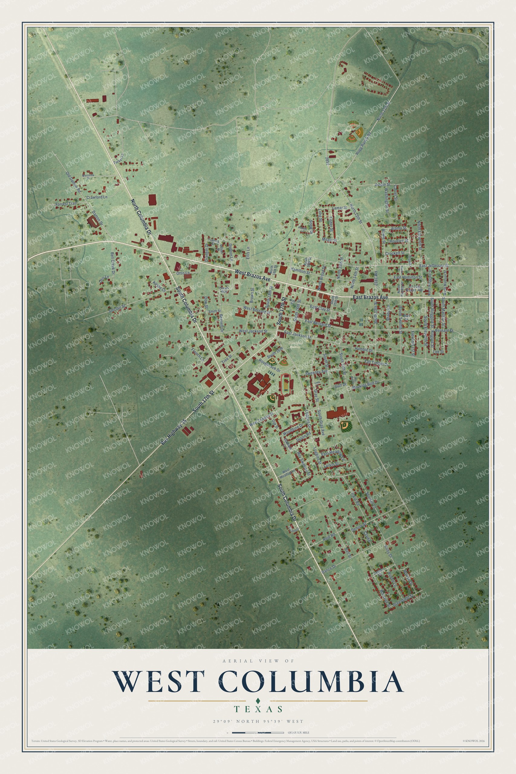 Watermarked full-map preview of West Columbia, Texas