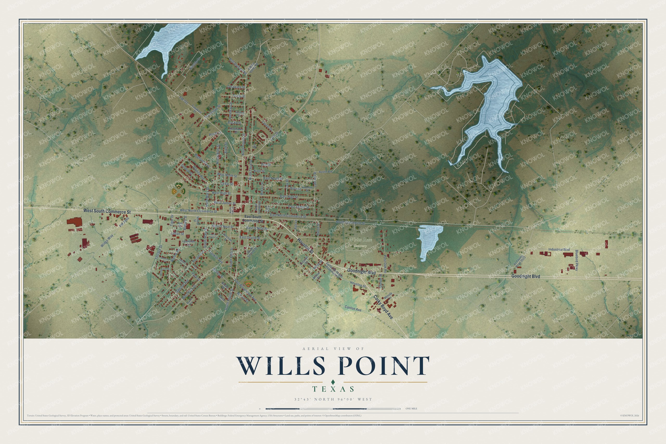 Watermarked full-map preview of Wills Point, Texas