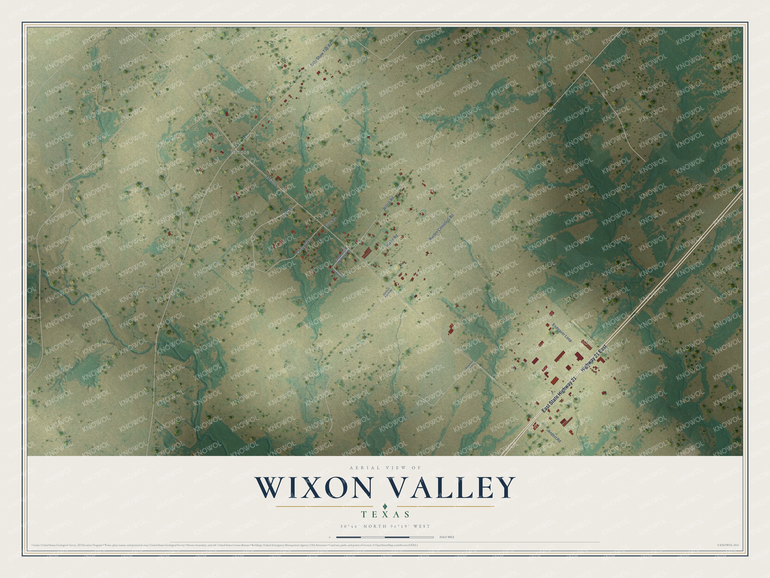 Watermarked full-map preview of Wixon Valley, Texas