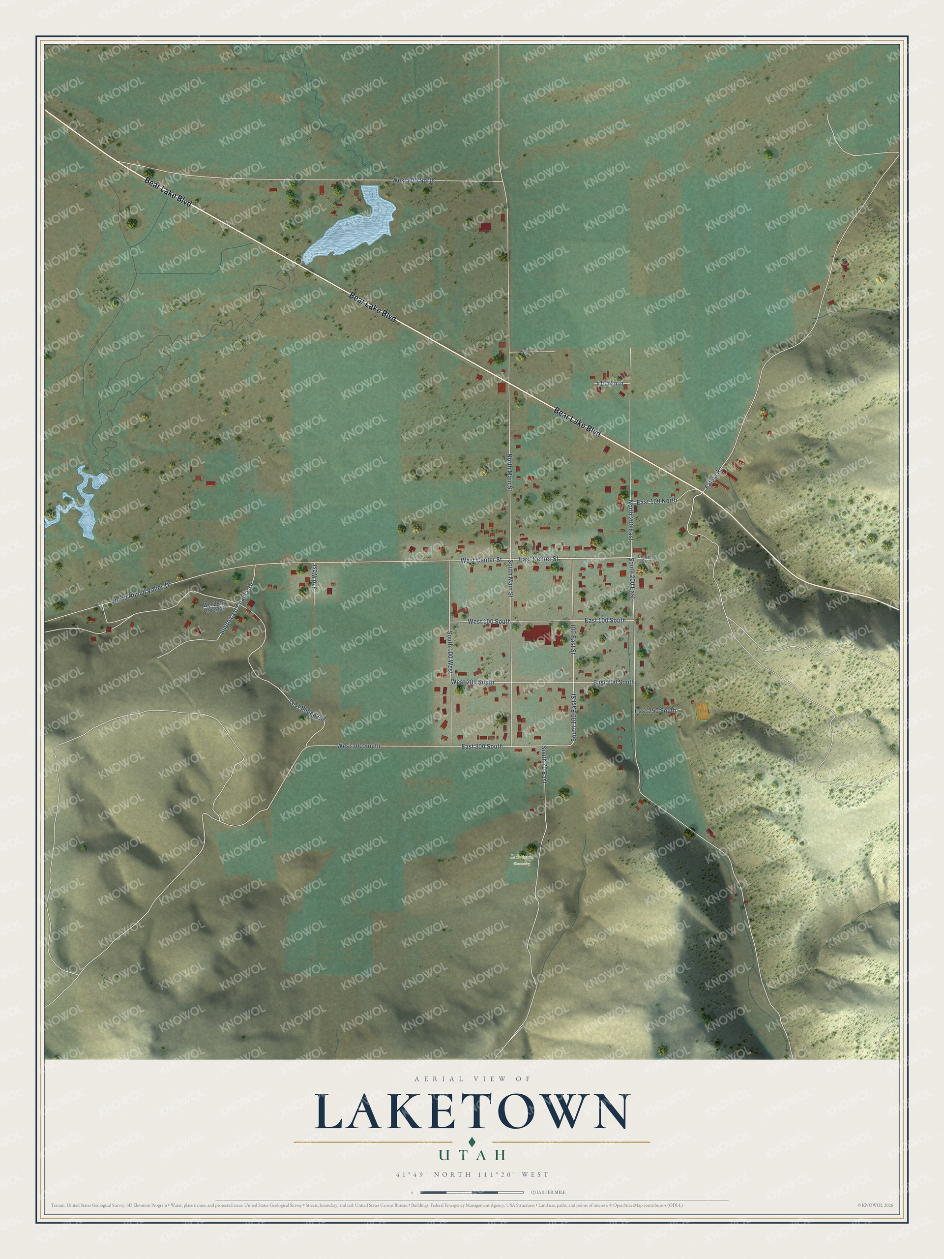 Watermarked full-map preview of Laketown, Utah