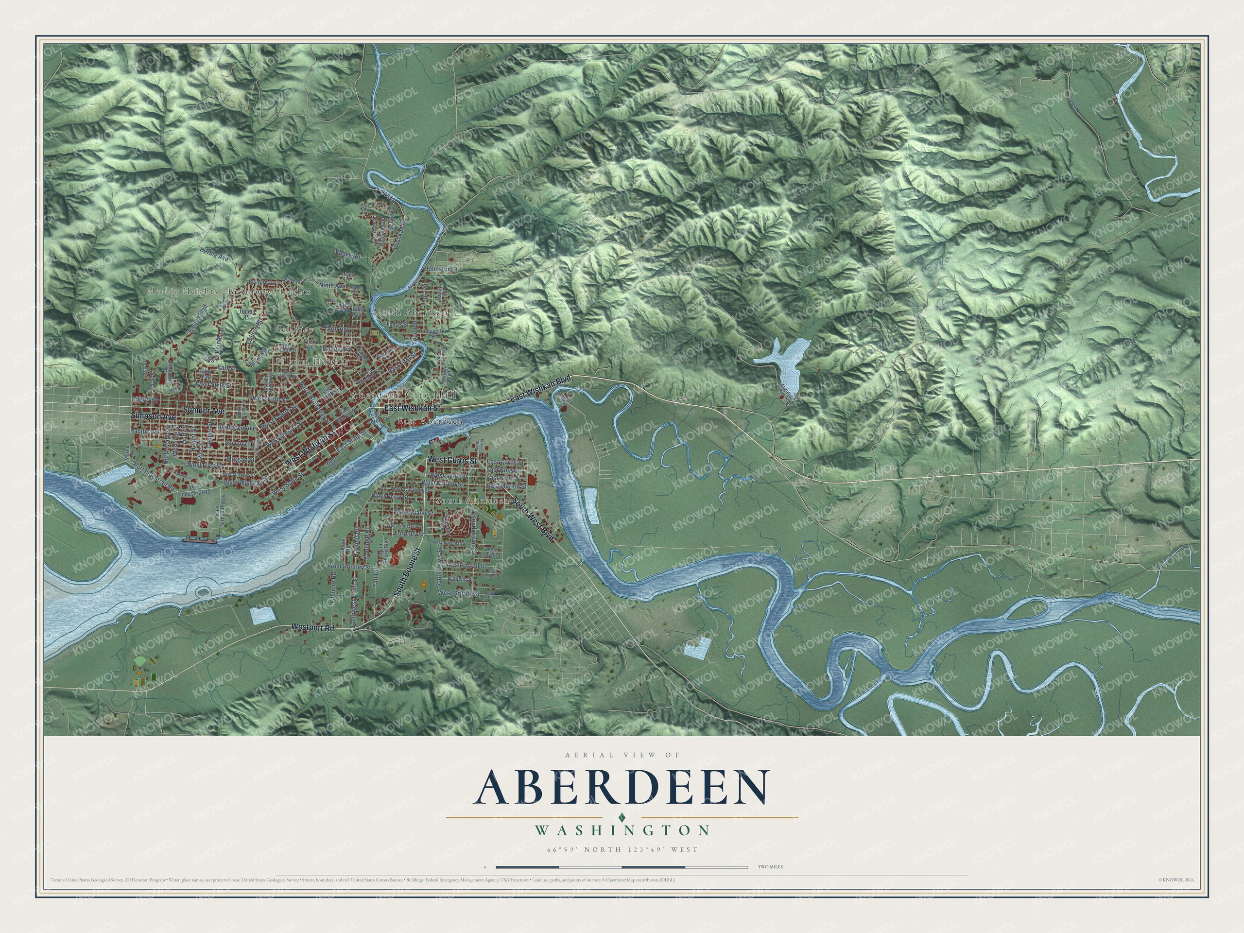 Watermarked full-map preview of Aberdeen, Washington