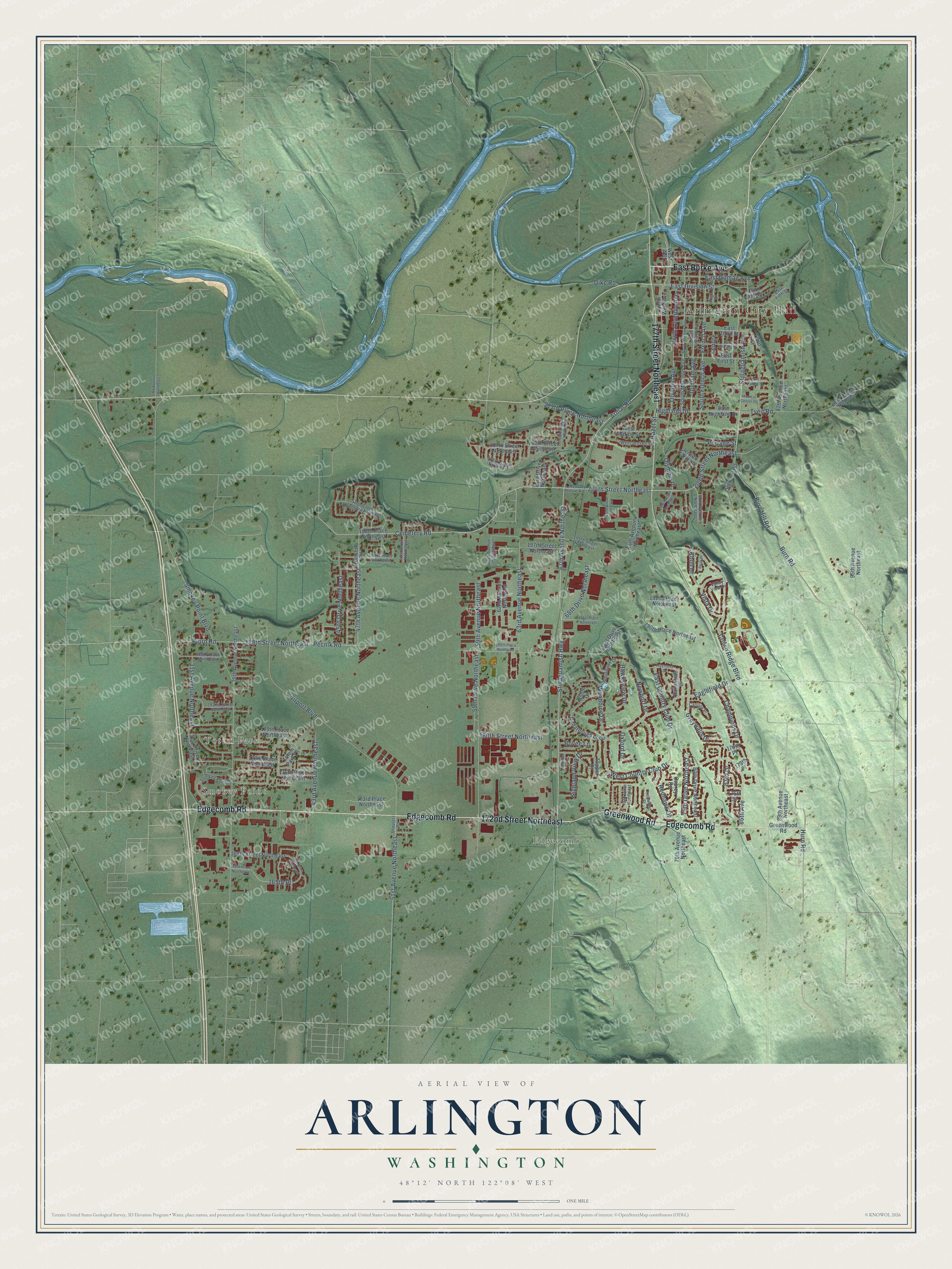 Watermarked full-map preview of Arlington, Washington