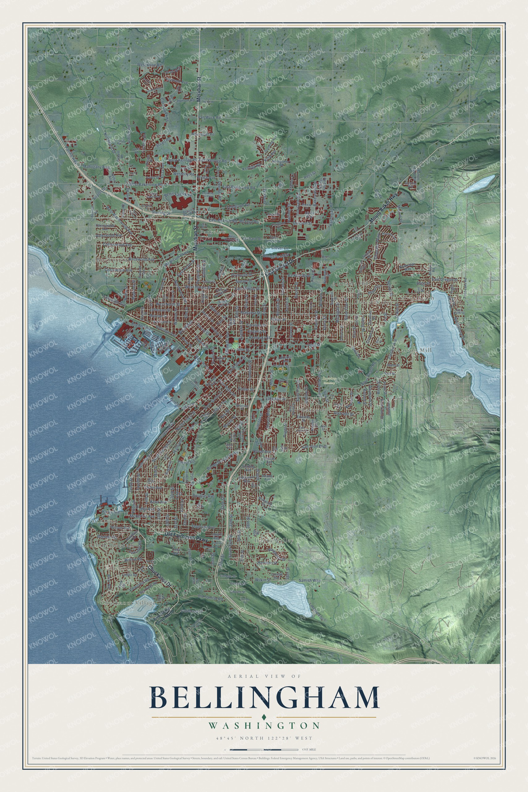 Watermarked full-map preview of Bellingham, Washington