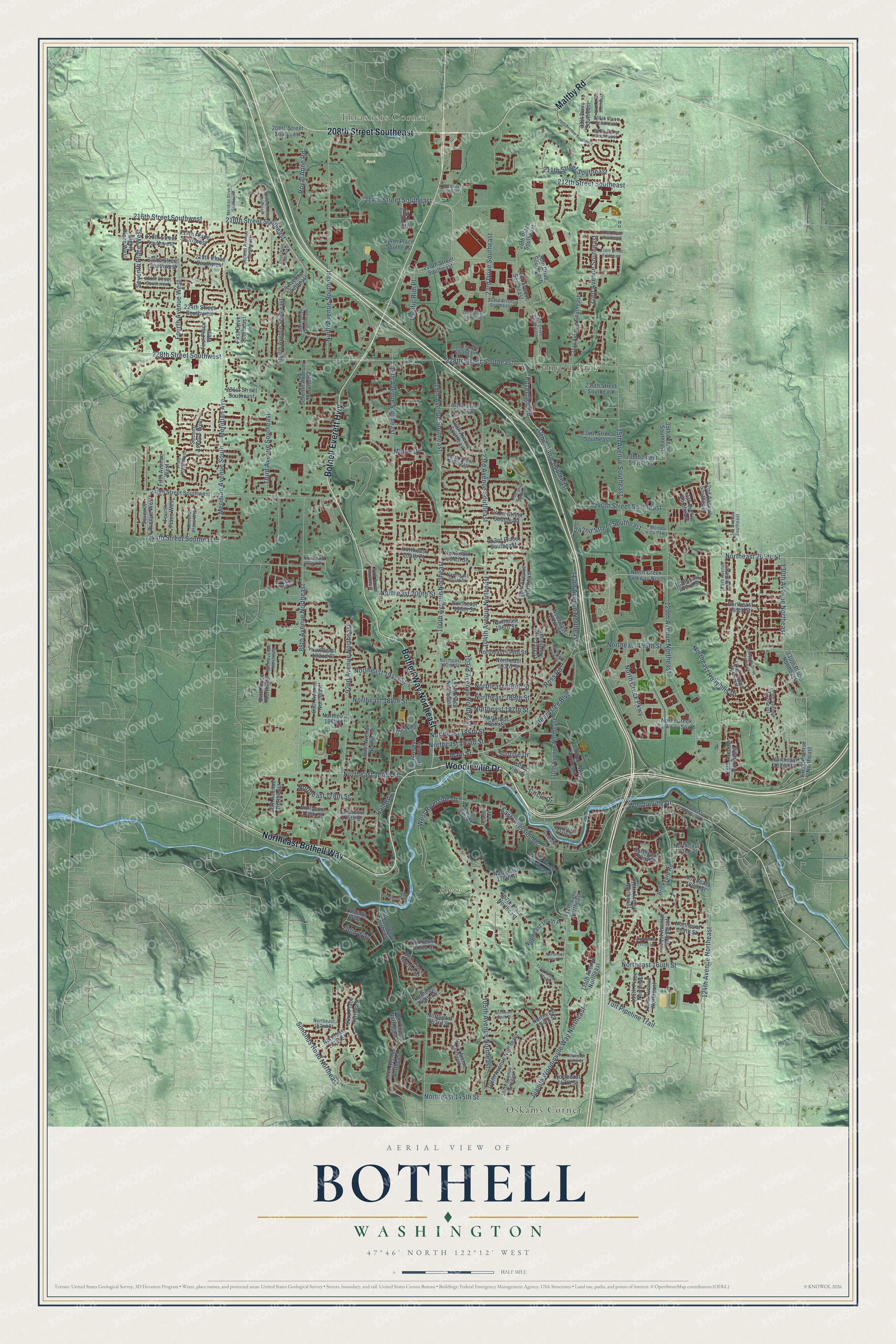 Watermarked full-map preview of Bothell, Washington