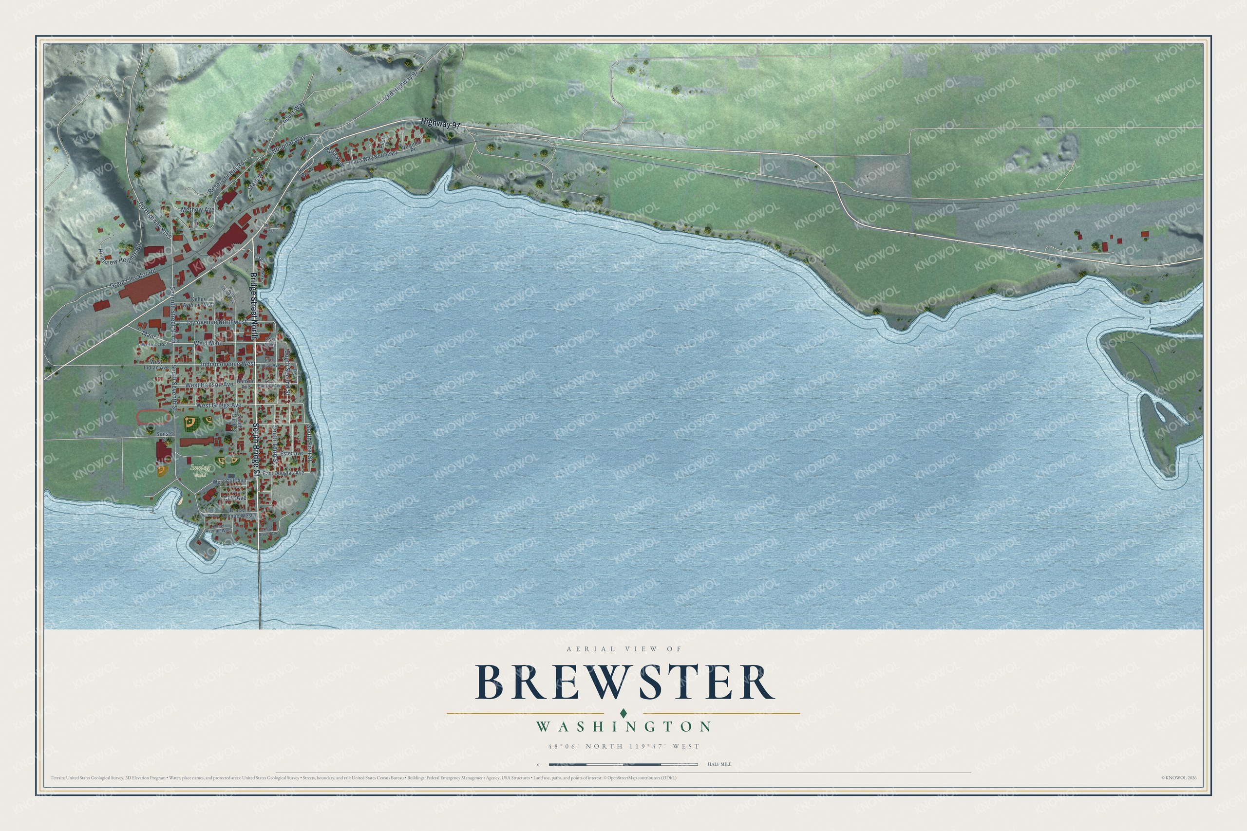 Watermarked full-map preview of Brewster, Washington