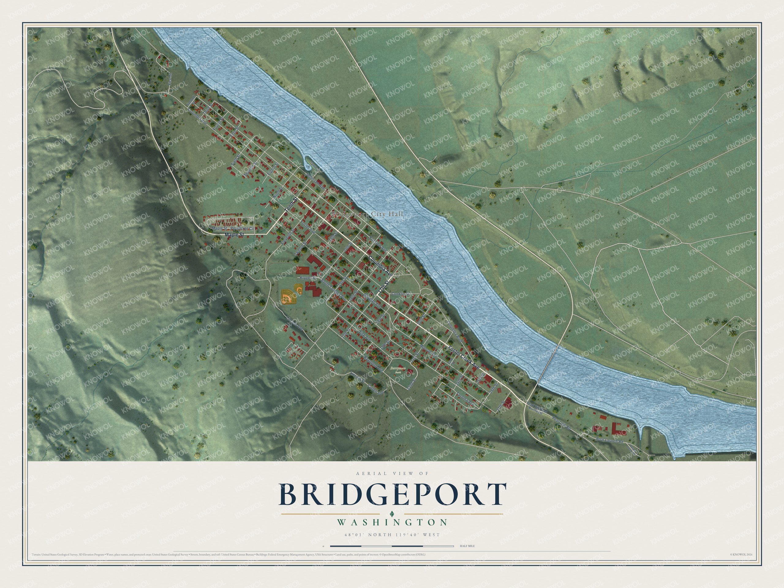 Watermarked full-map preview of Bridgeport, Washington
