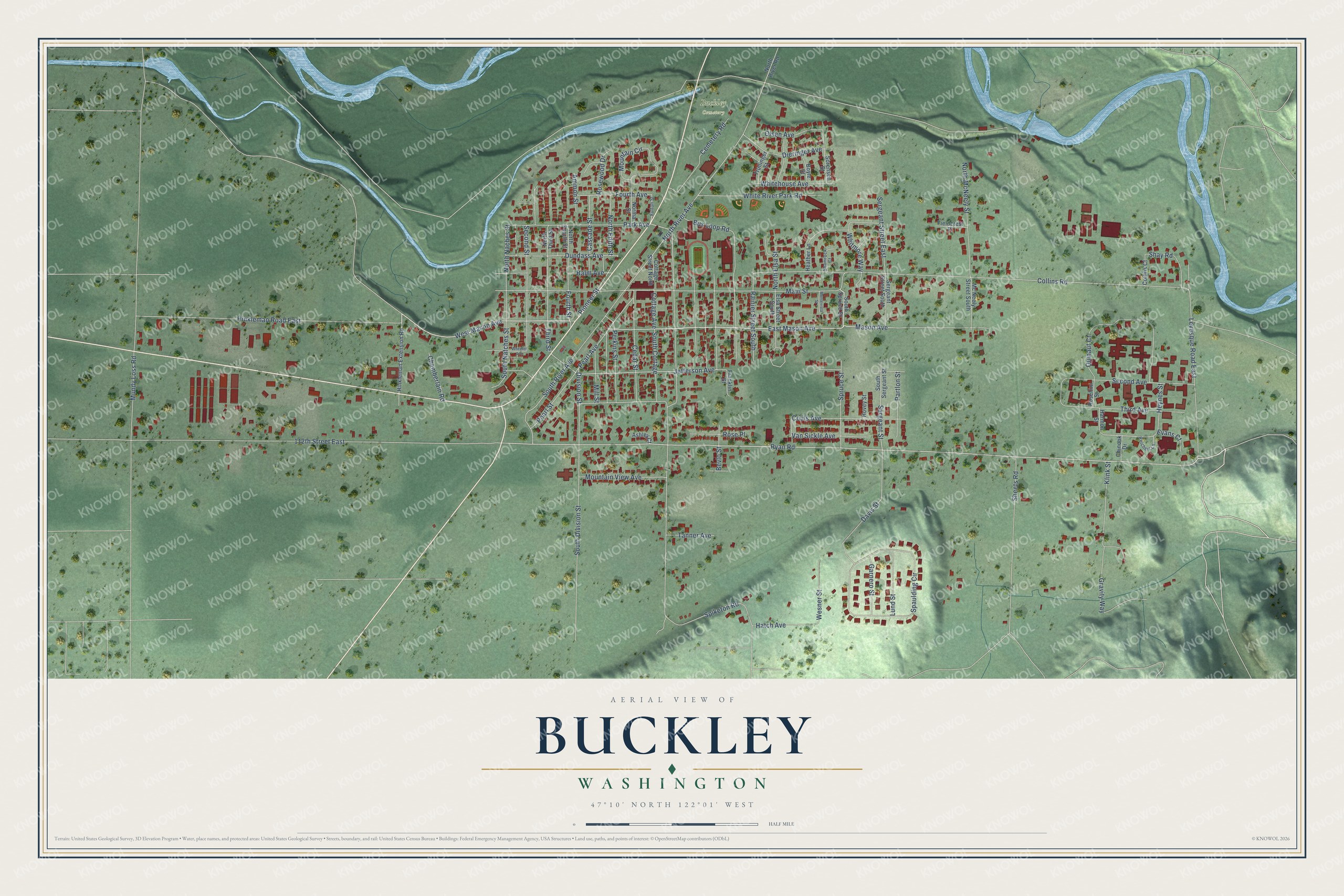 Watermarked full-map preview of Buckley, Washington