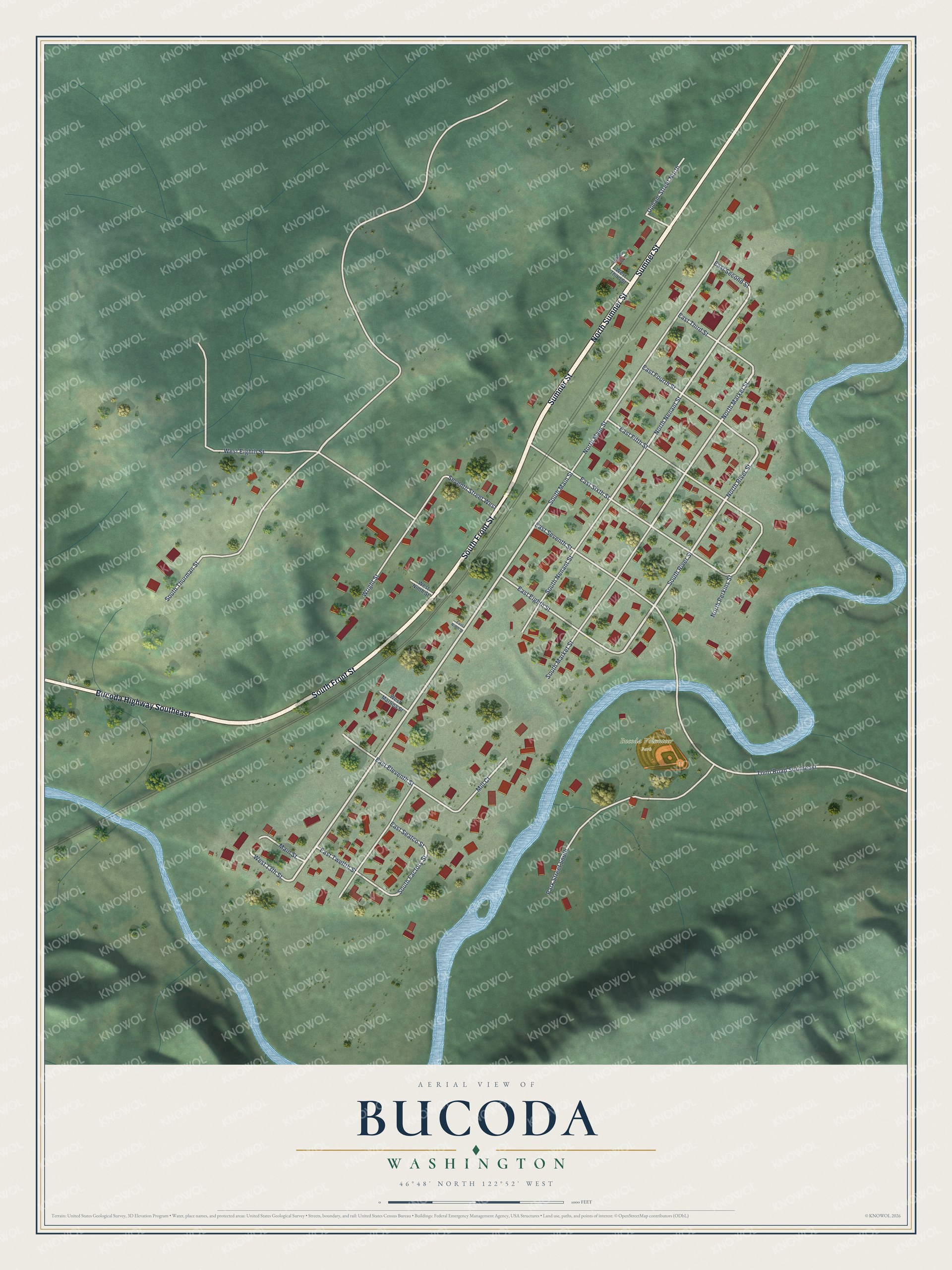 Watermarked full-map preview of Bucoda, Washington