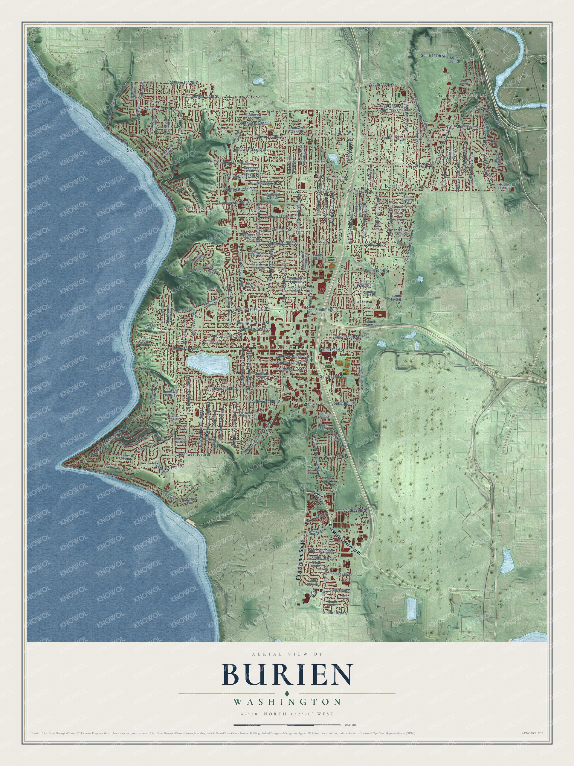 Watermarked full-map preview of Burien, Washington
