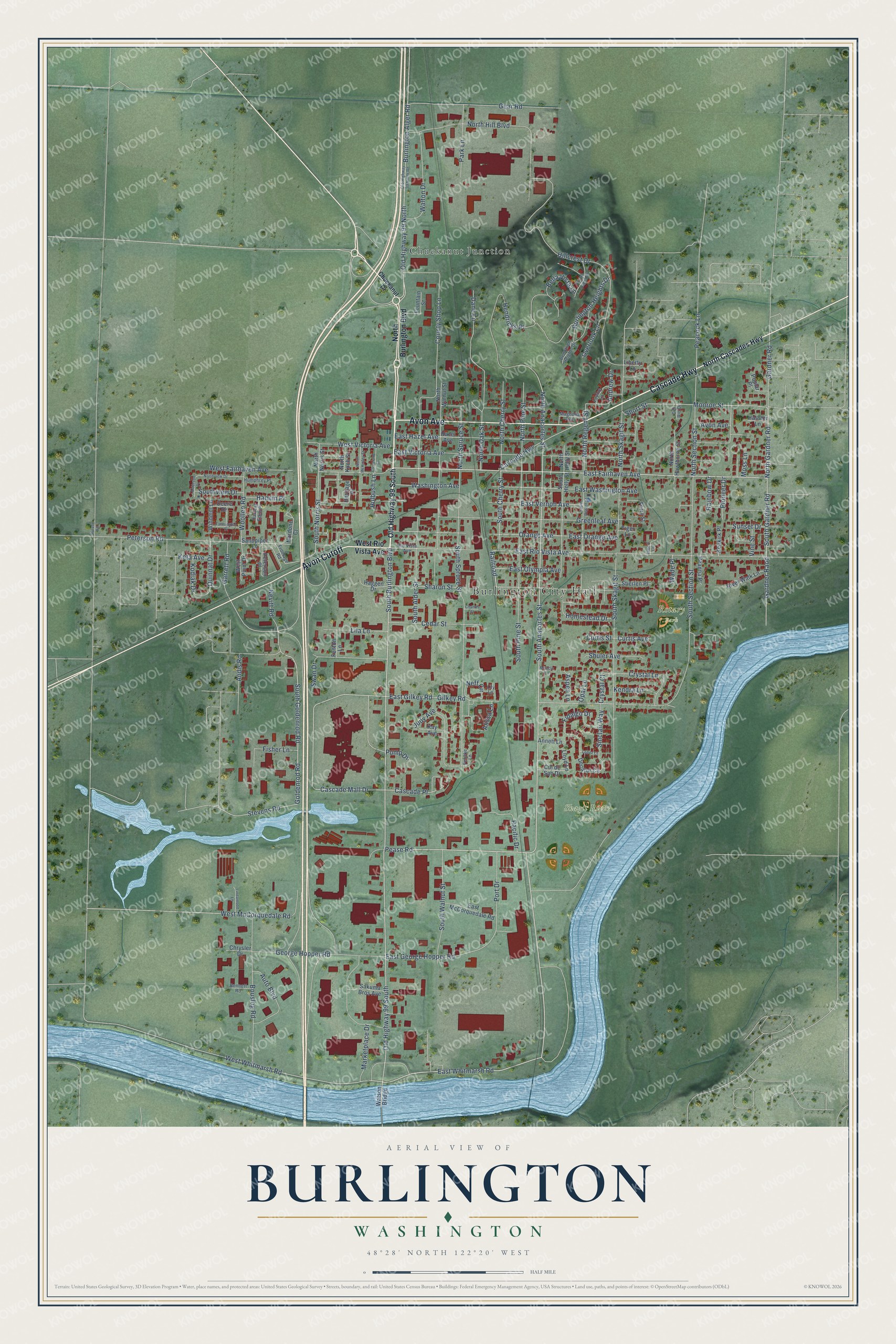Watermarked full-map preview of Burlington, Washington
