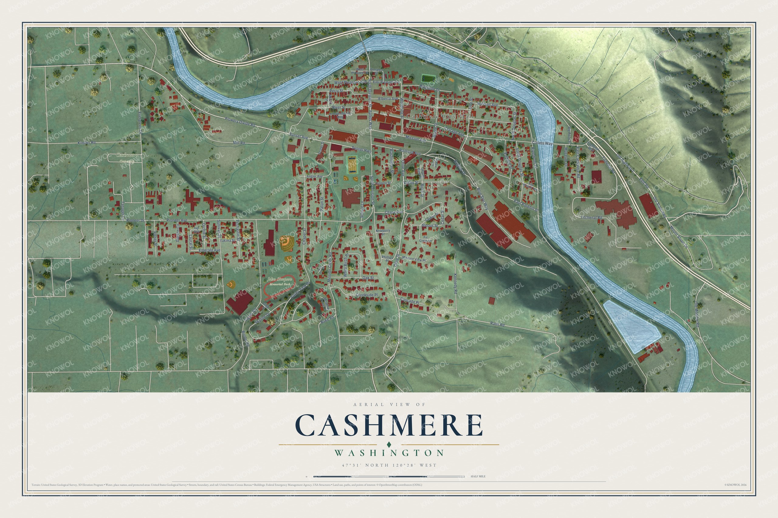Watermarked full-map preview of Cashmere, Washington