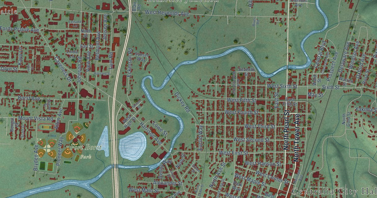 Map of Centralia, Washington in 2026