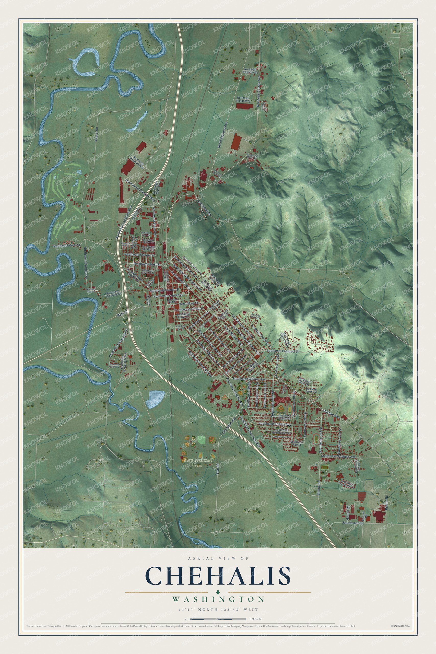 Watermarked full-map preview of Chehalis, Washington