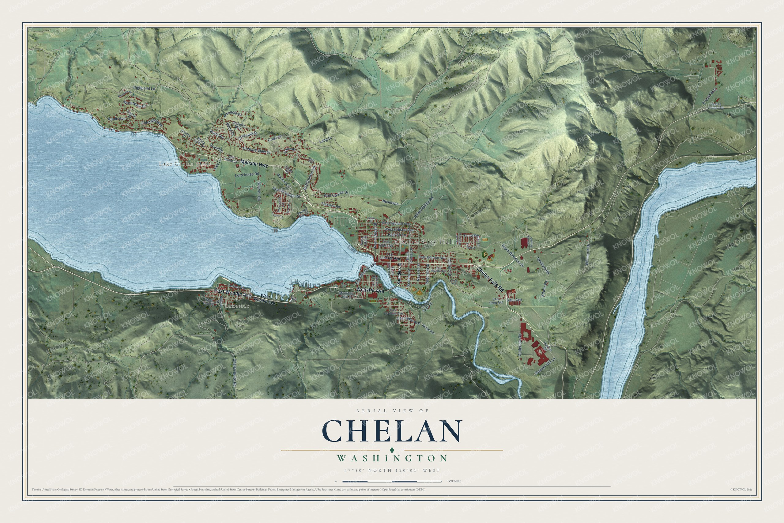 Watermarked full-map preview of Chelan, Washington