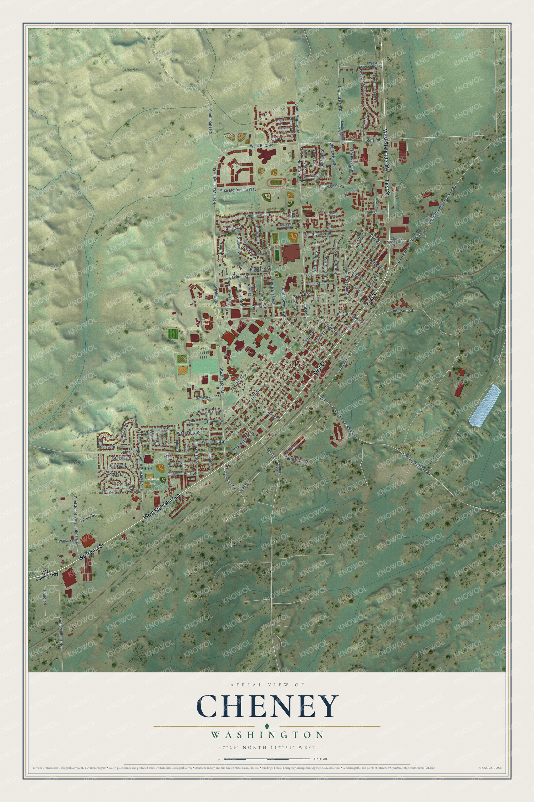 Watermarked full-map preview of Cheney, Washington