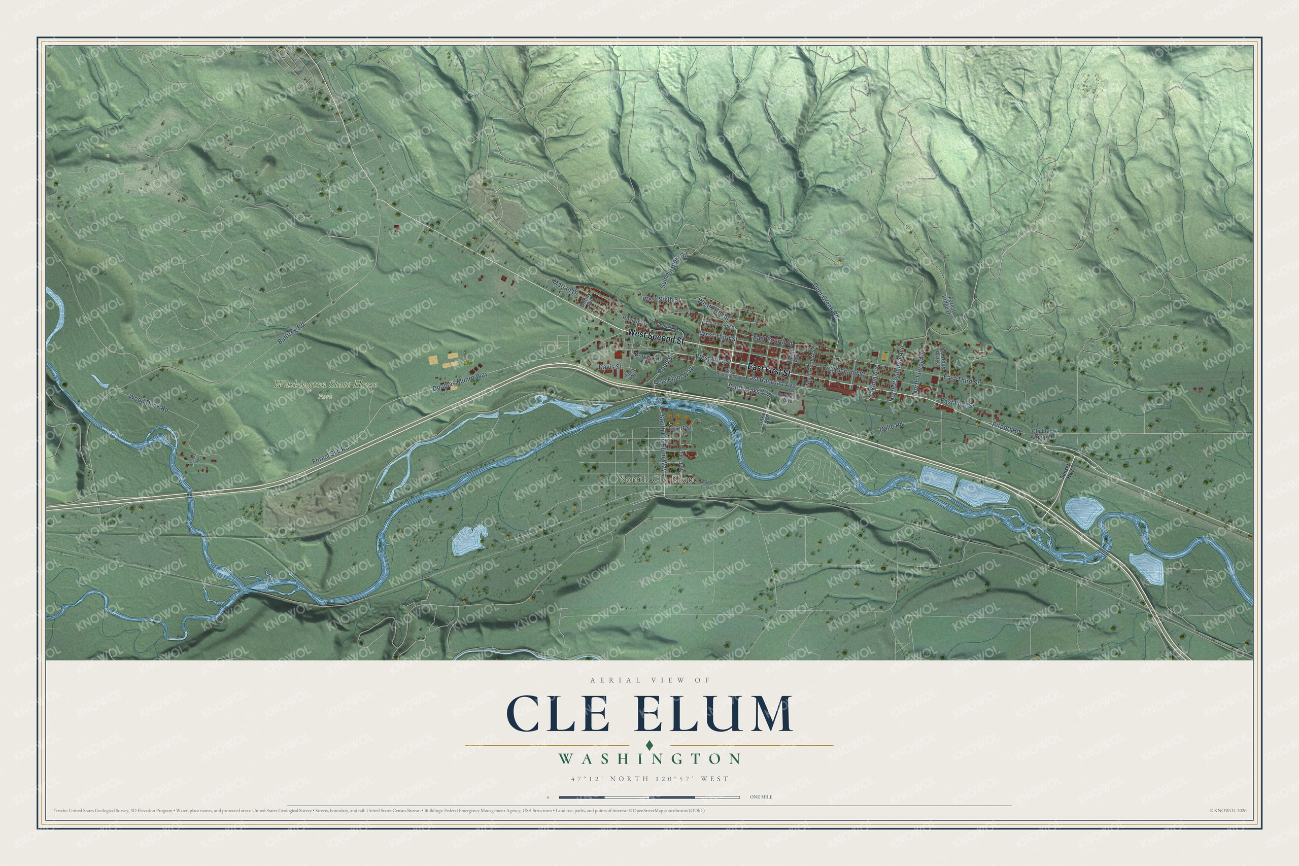 Watermarked full-map preview of Cle Elum, Washington
