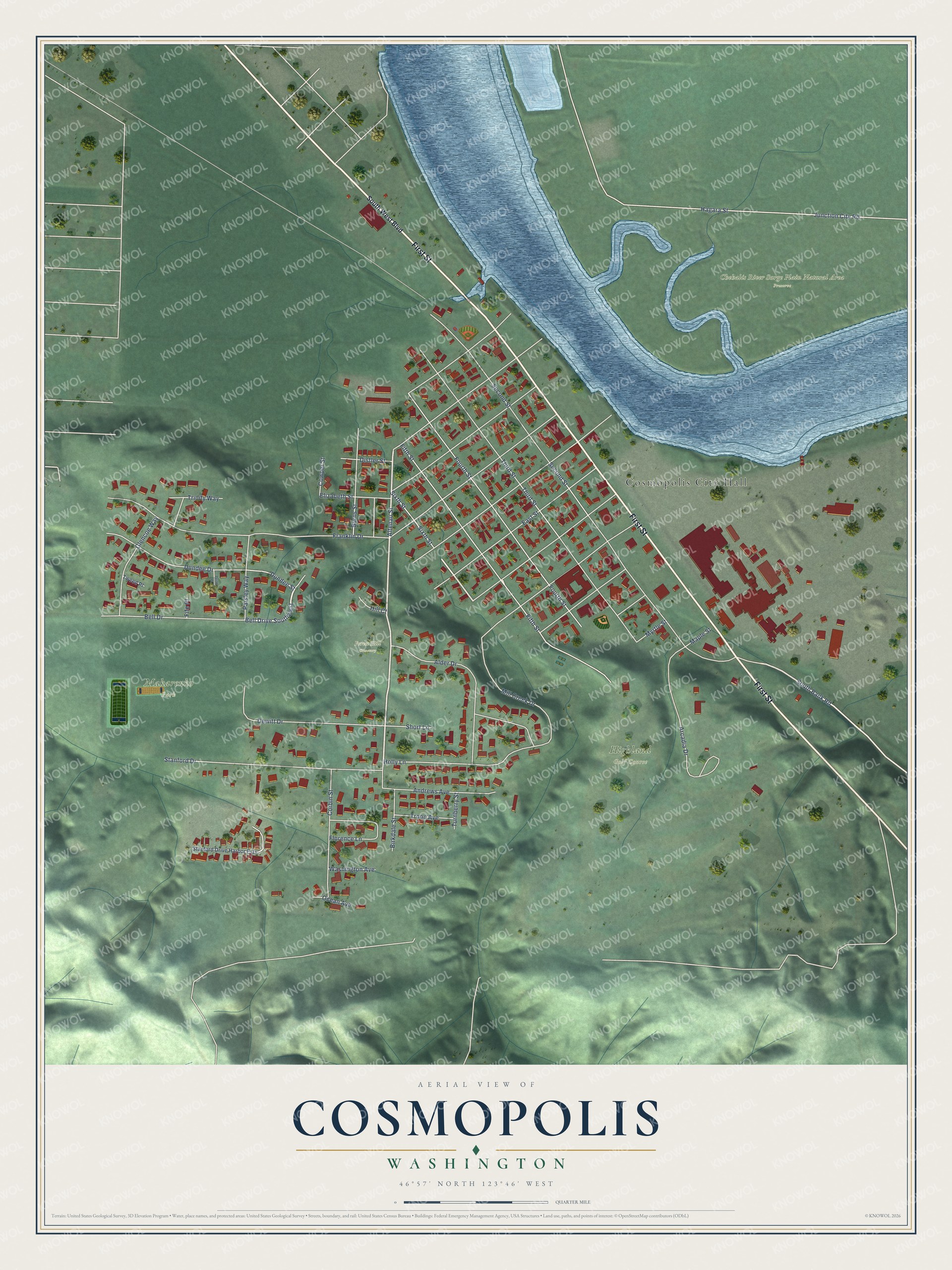 Watermarked full-map preview of Cosmopolis, Washington