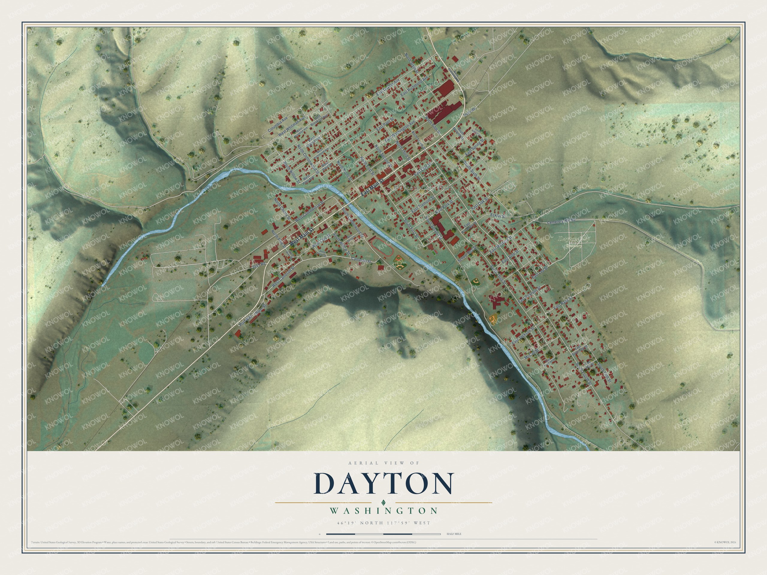 Watermarked full-map preview of Dayton, Washington