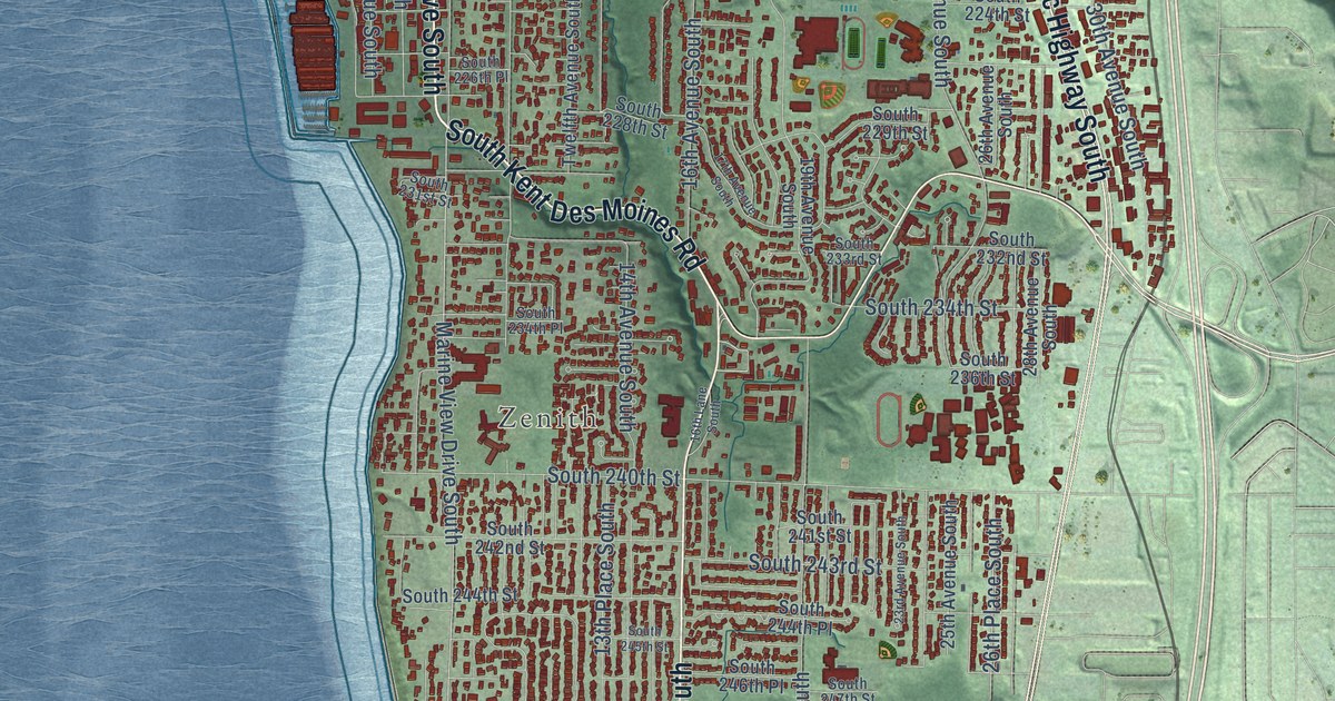 Map of Des Moines, Washington in 2026