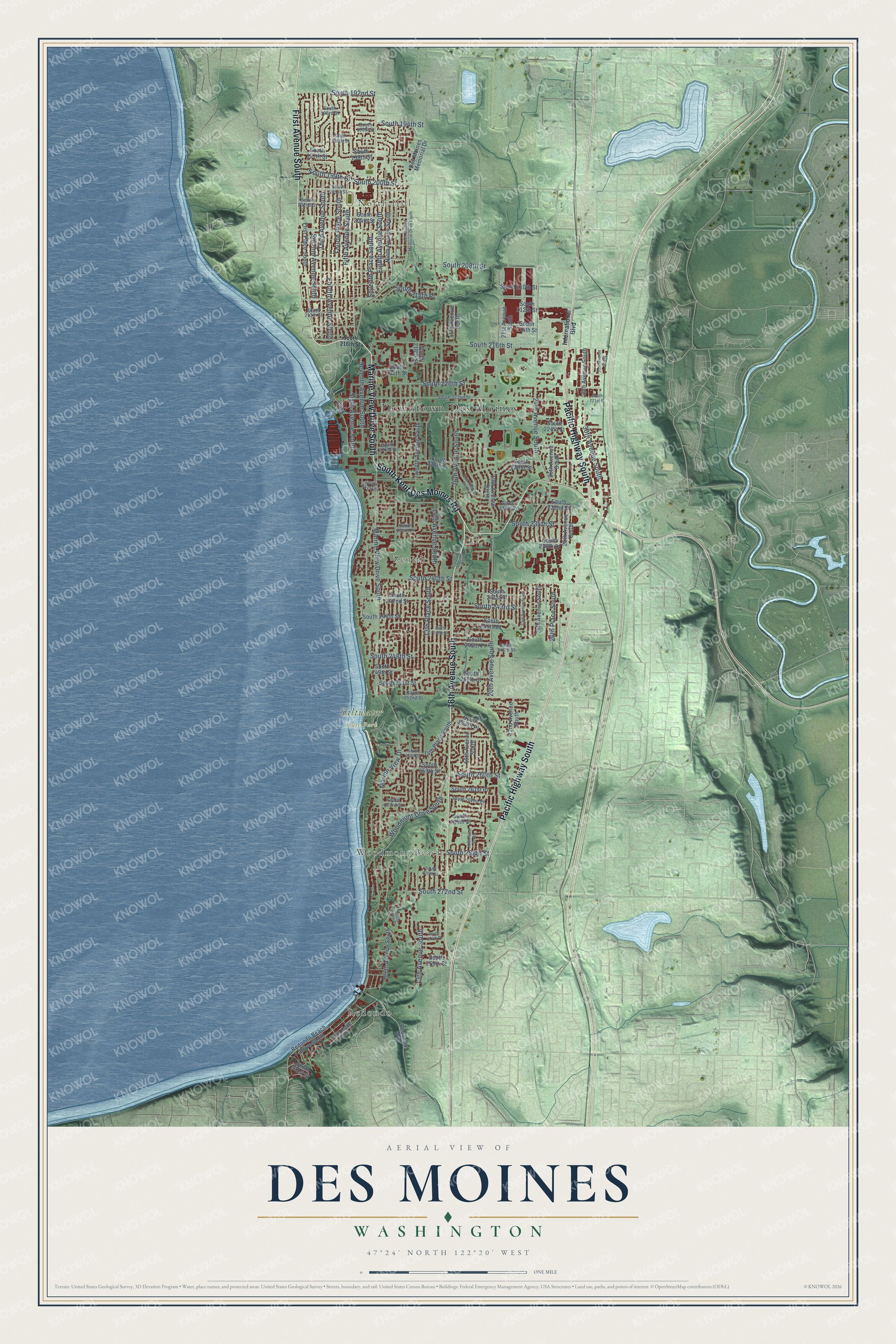 Watermarked full-map preview of Des Moines, Washington