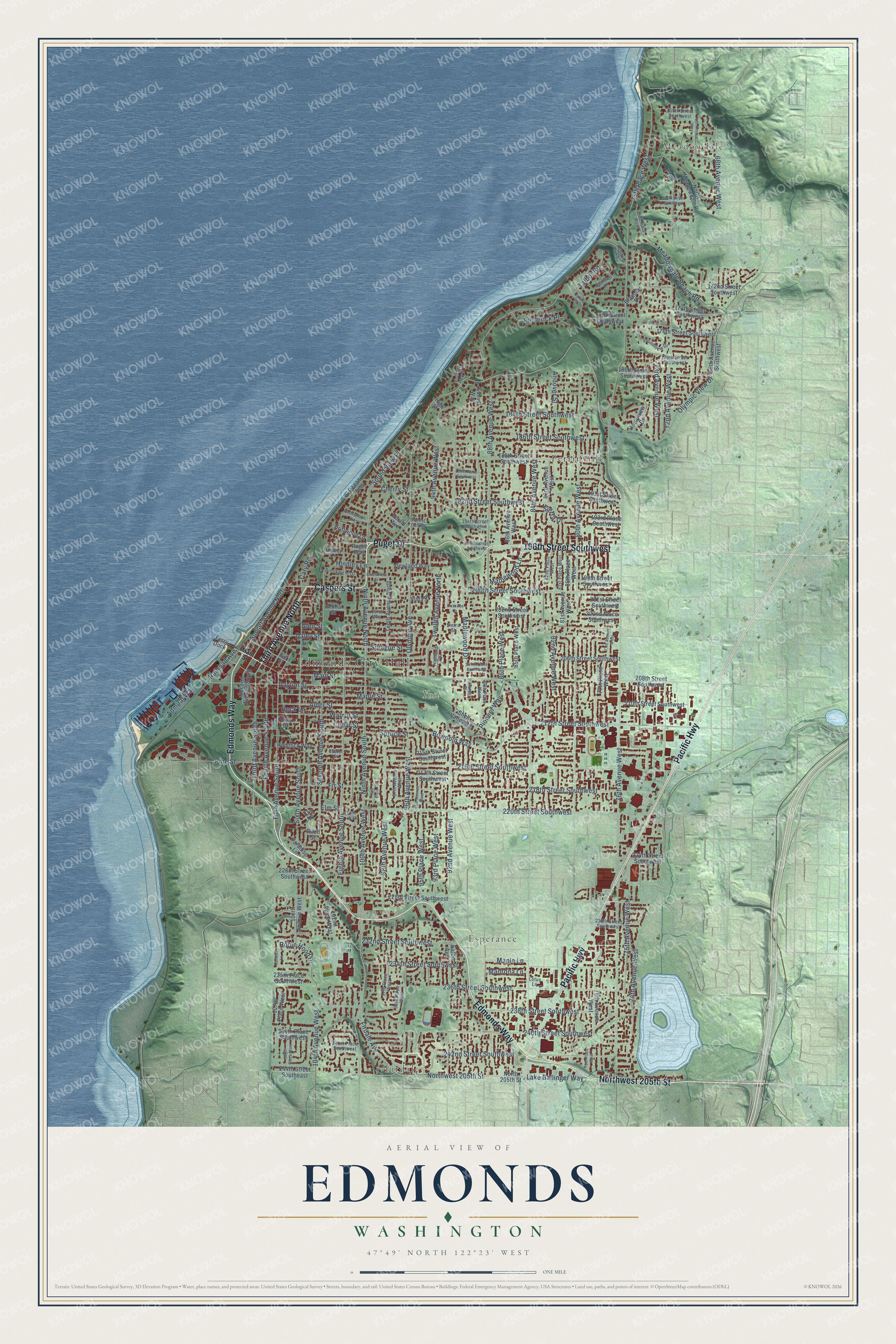 Watermarked full-map preview of Edmonds, Washington