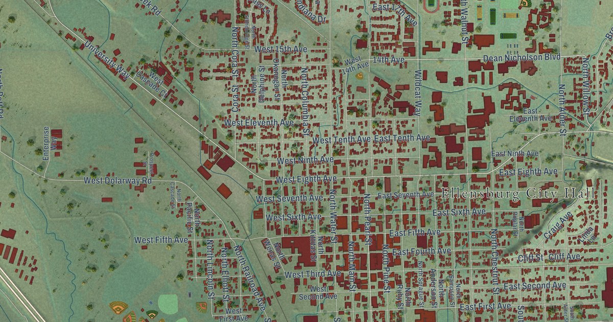 Map of Ellensburg, Washington in 2026