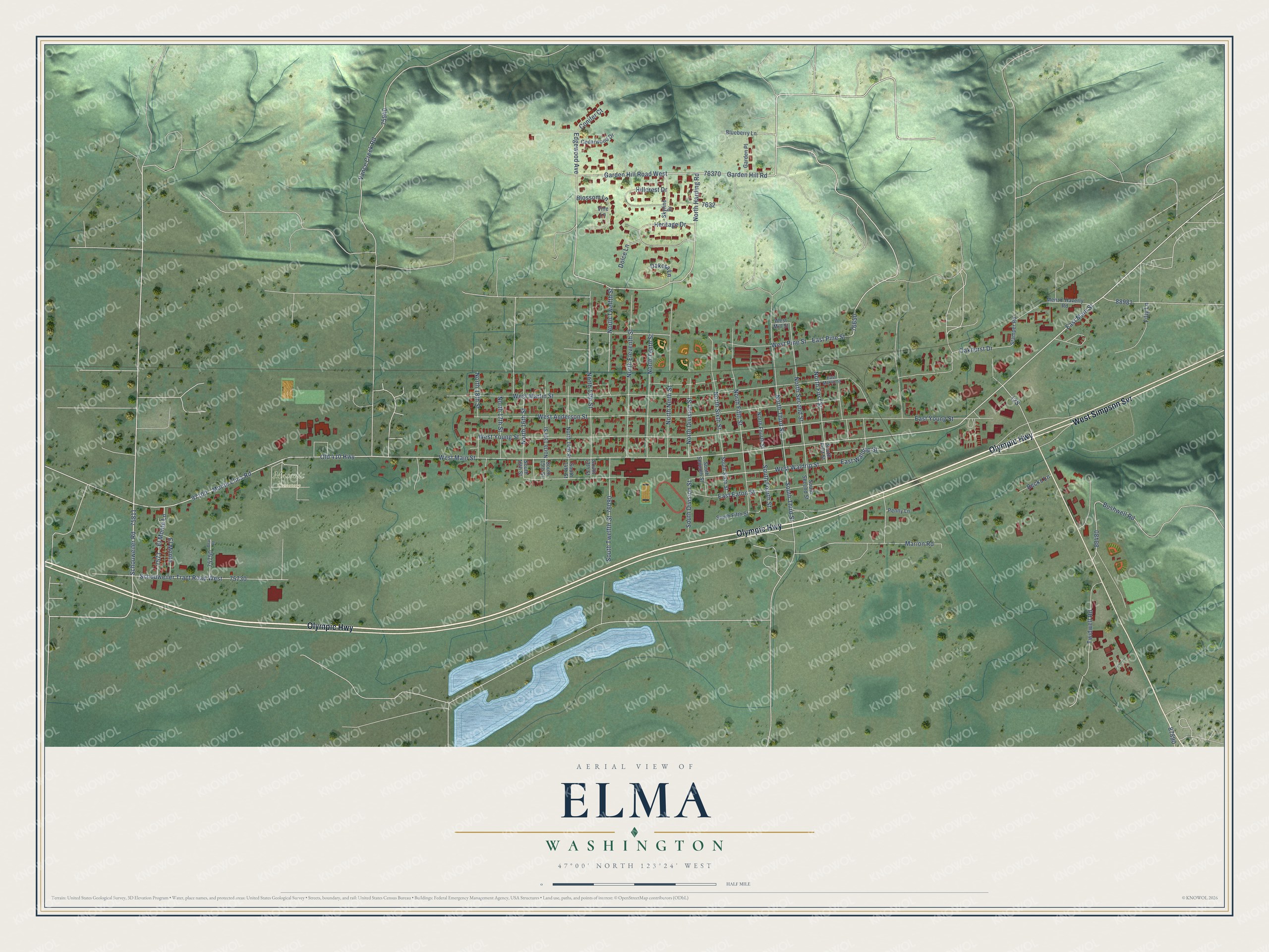 Watermarked full-map preview of Elma, Washington