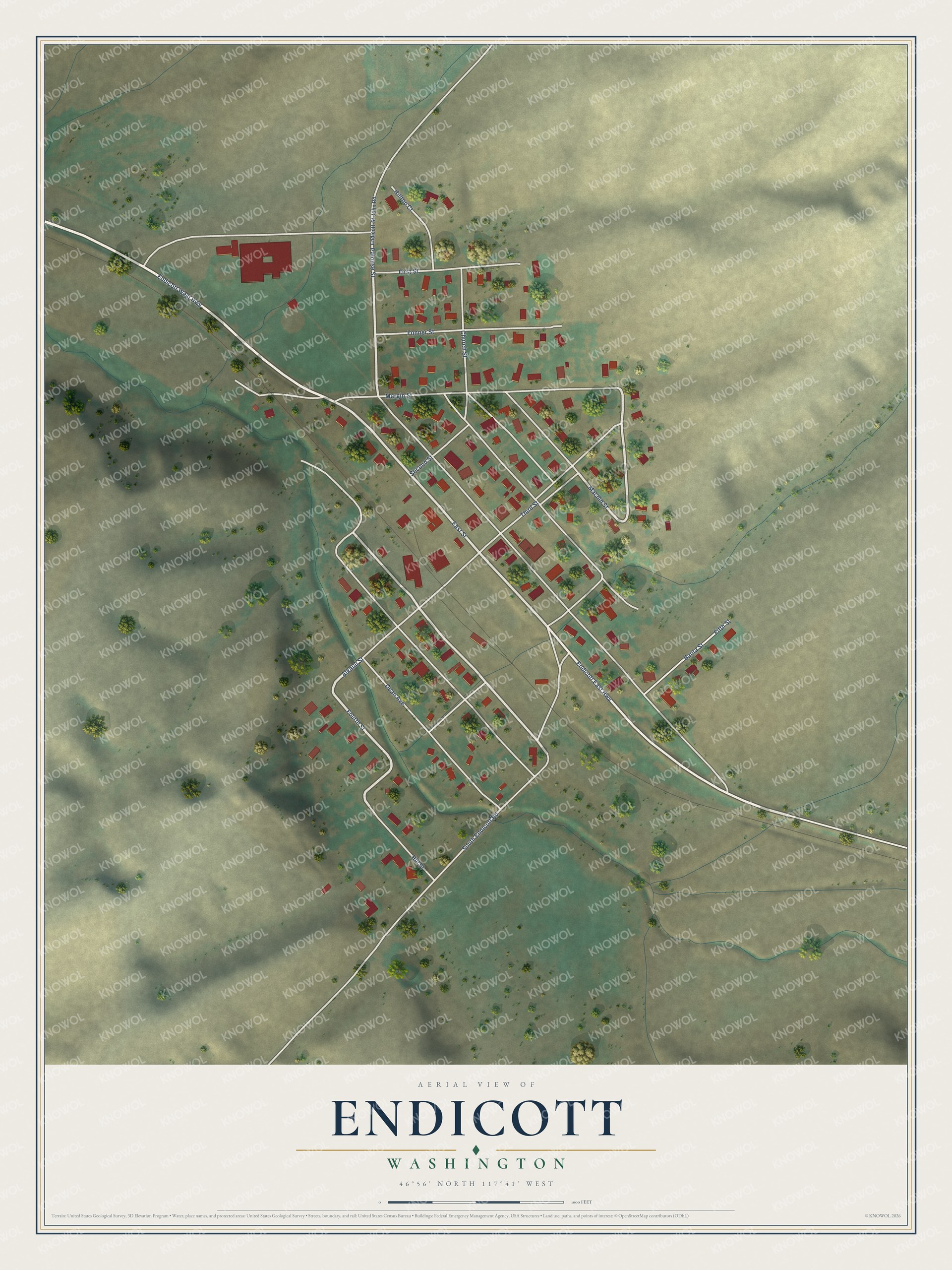 Watermarked full-map preview of Endicott, Washington