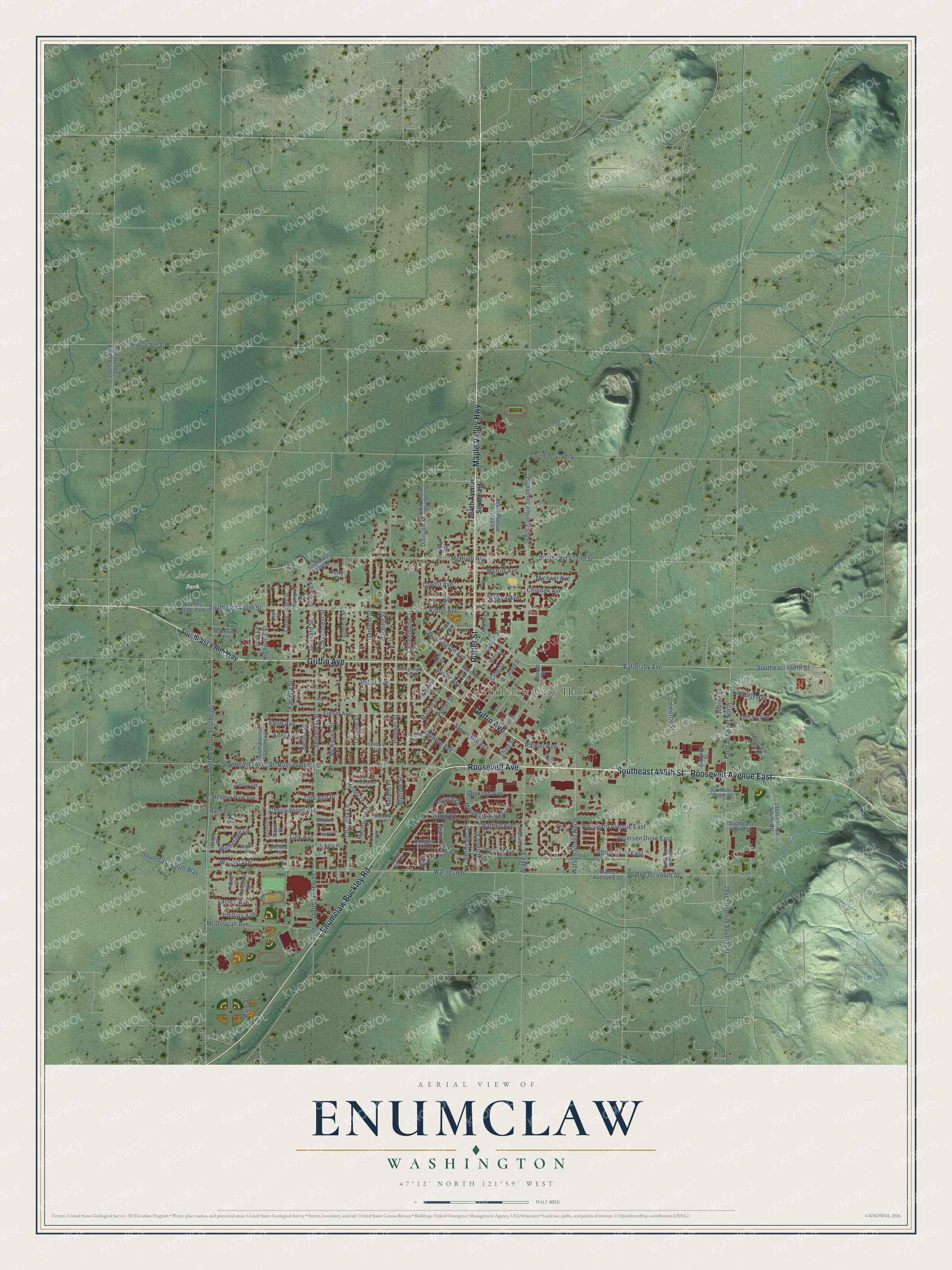 Watermarked full-map preview of Enumclaw, Washington