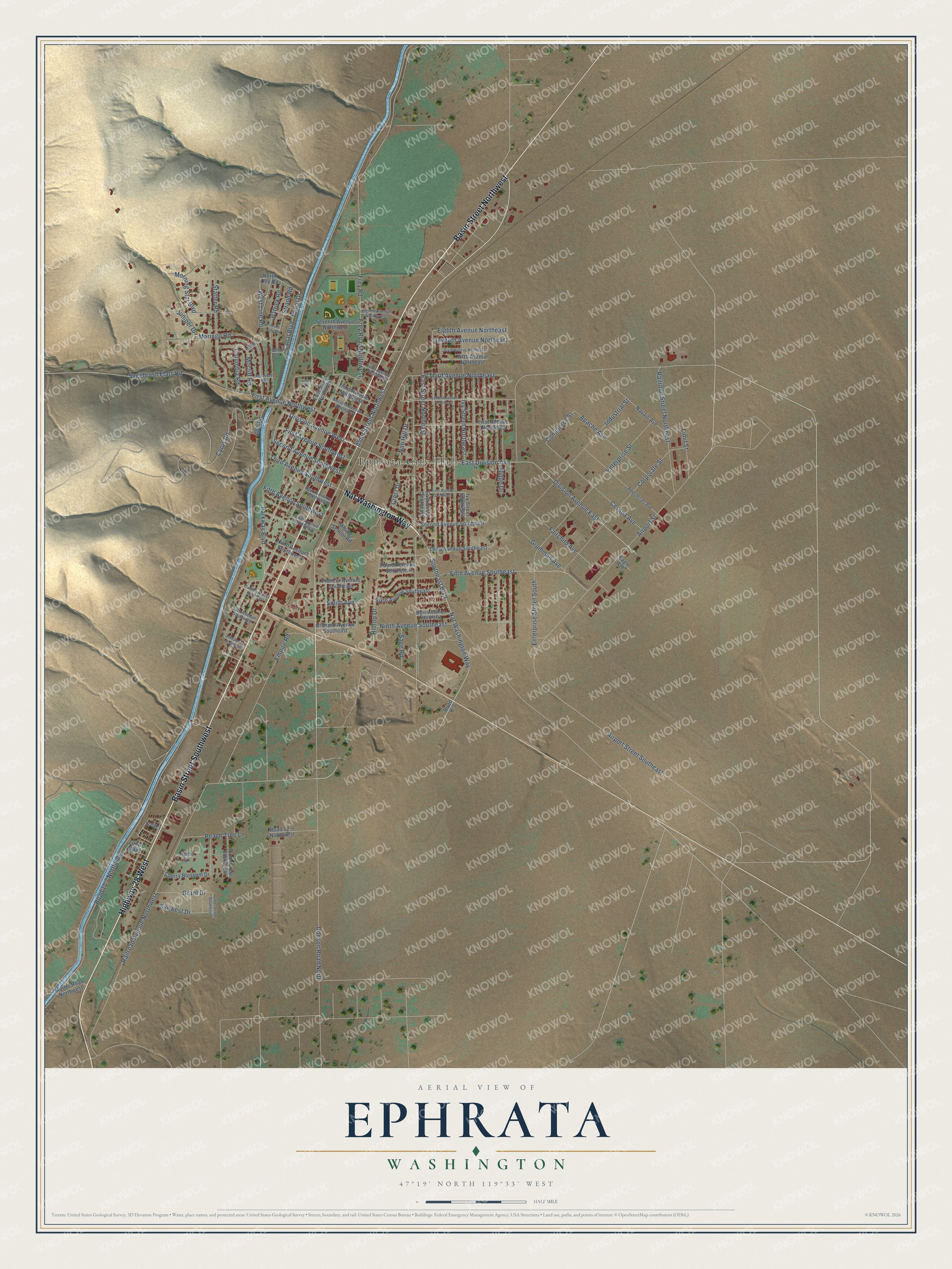 Watermarked full-map preview of Ephrata, Washington