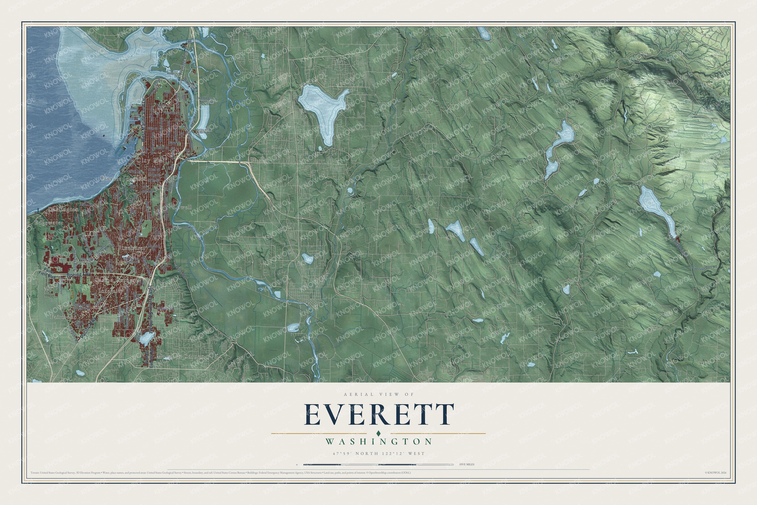Watermarked full-map preview of Everett, Washington