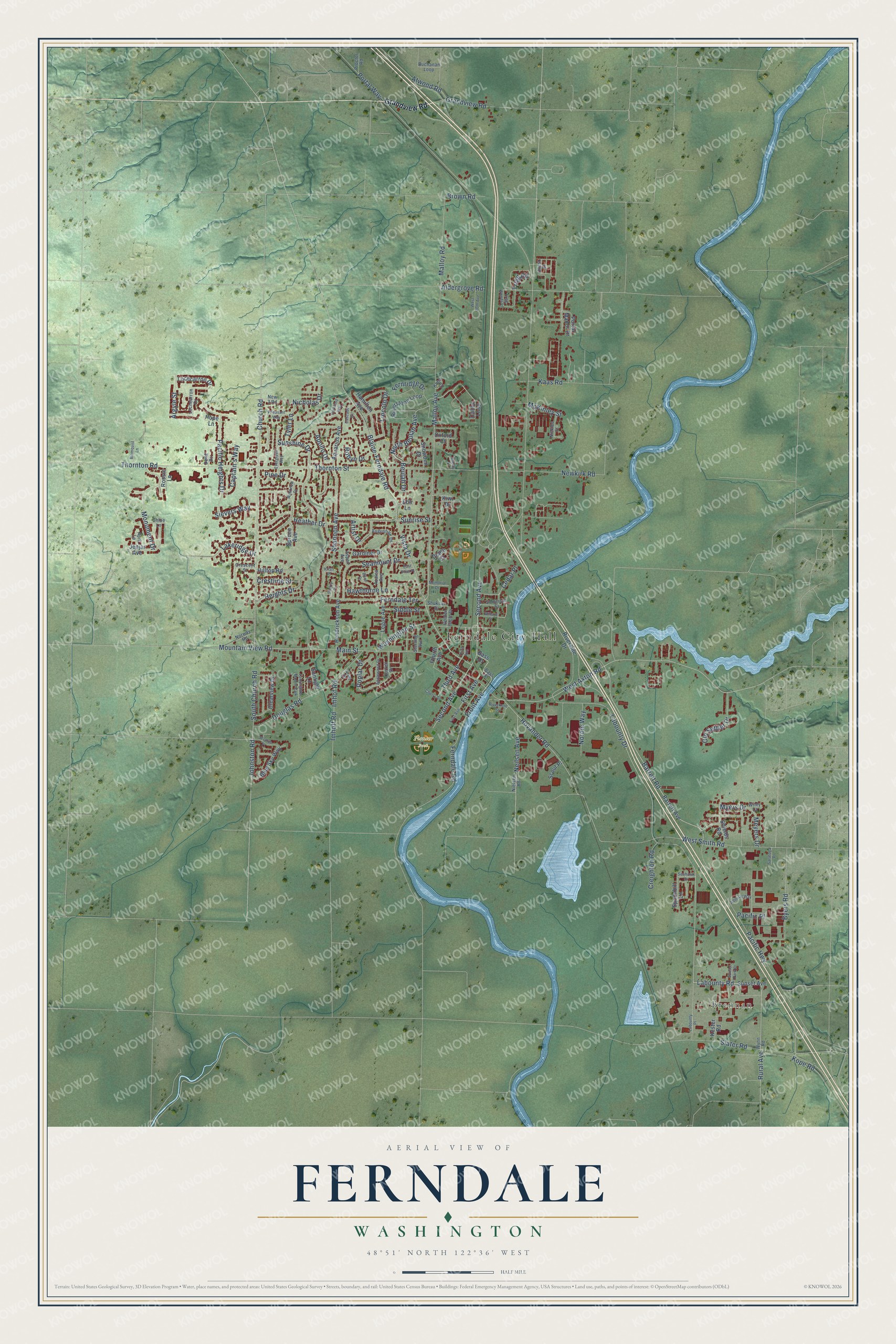Watermarked full-map preview of Ferndale, Washington
