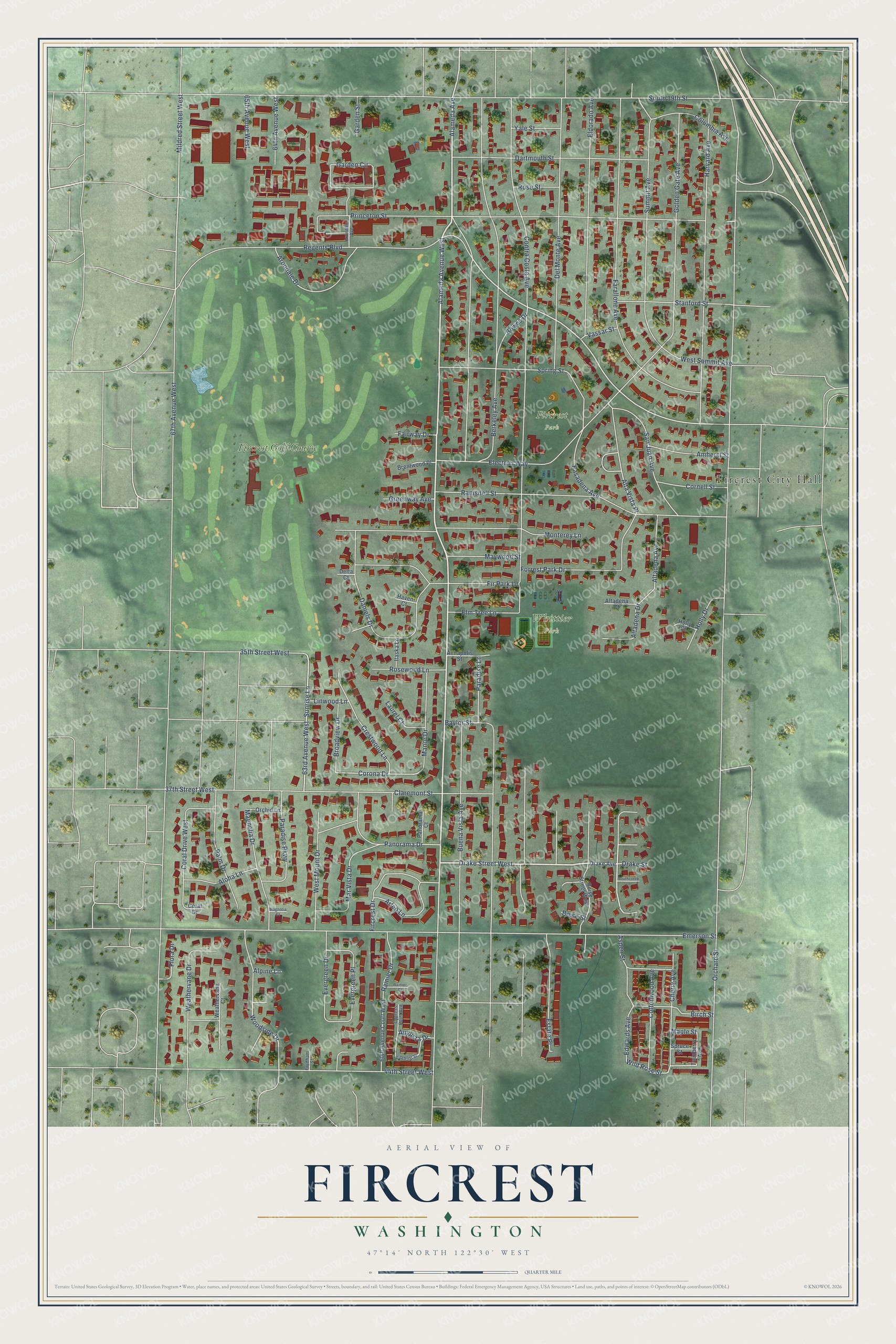 Watermarked full-map preview of Fircrest, Washington