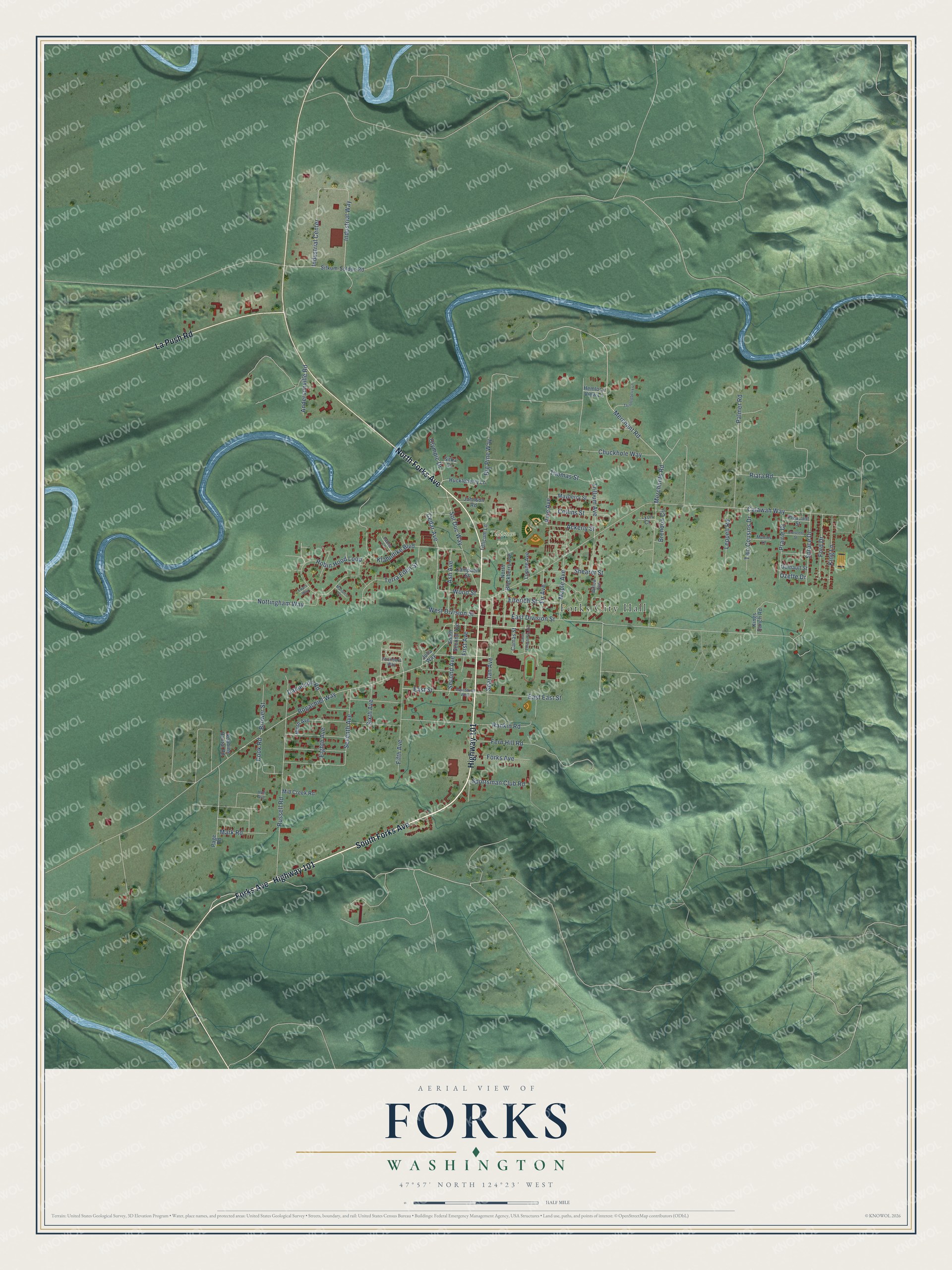 Watermarked full-map preview of Forks, Washington
