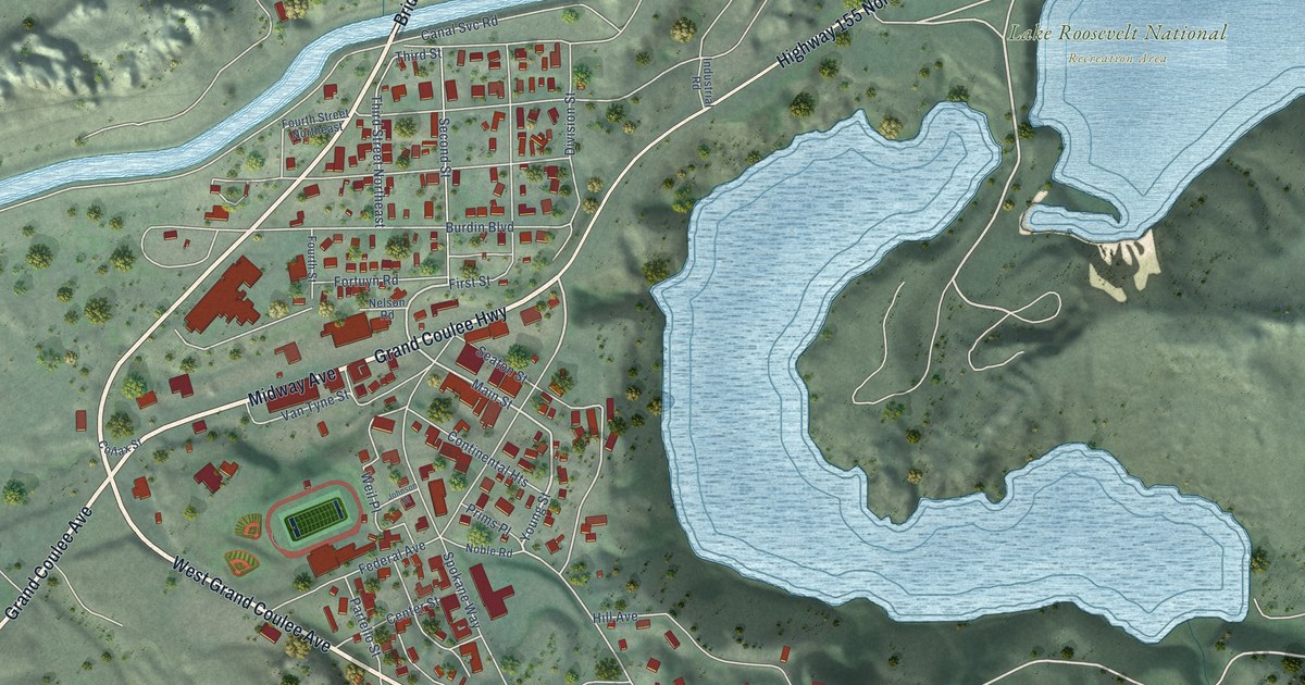 Map of Grand Coulee, Washington in 2026