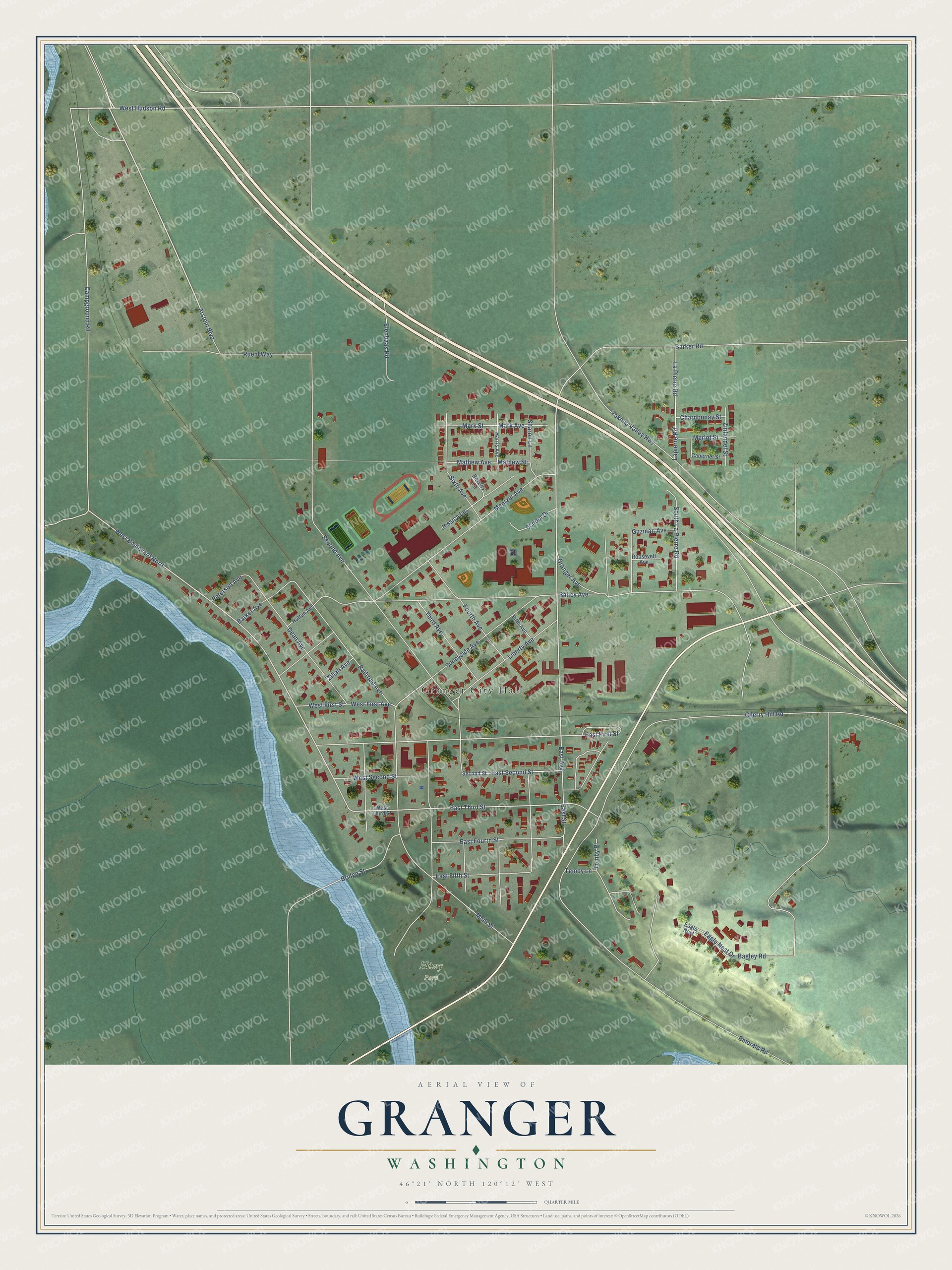 Watermarked full-map preview of Granger, Washington