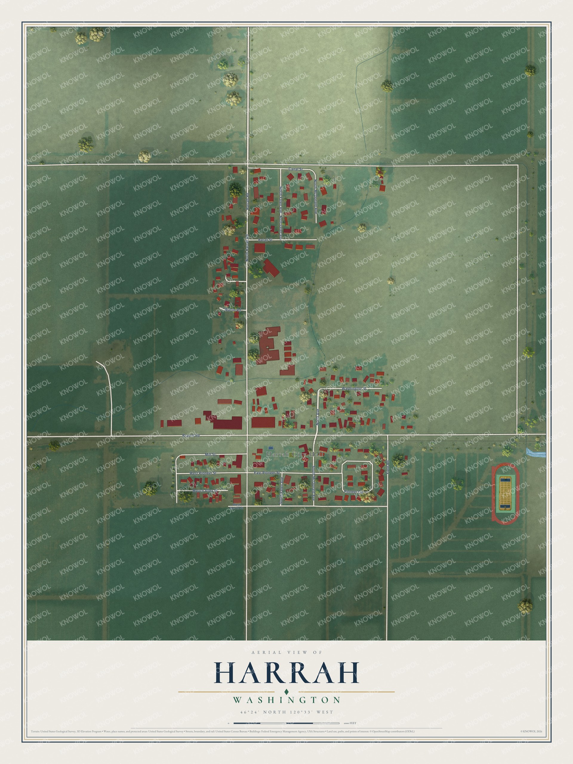 Watermarked full-map preview of Harrah, Washington