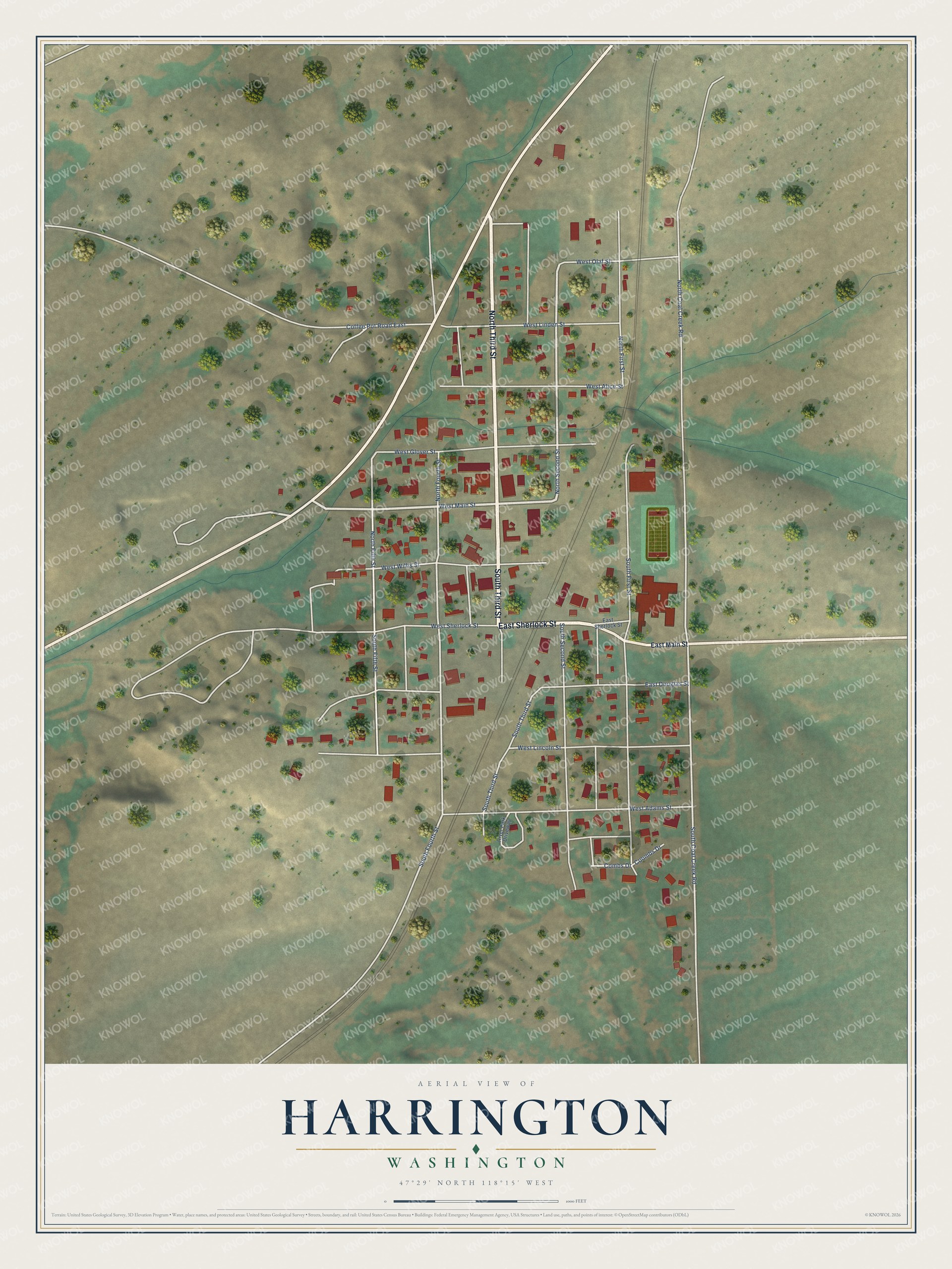 Watermarked full-map preview of Harrington, Washington
