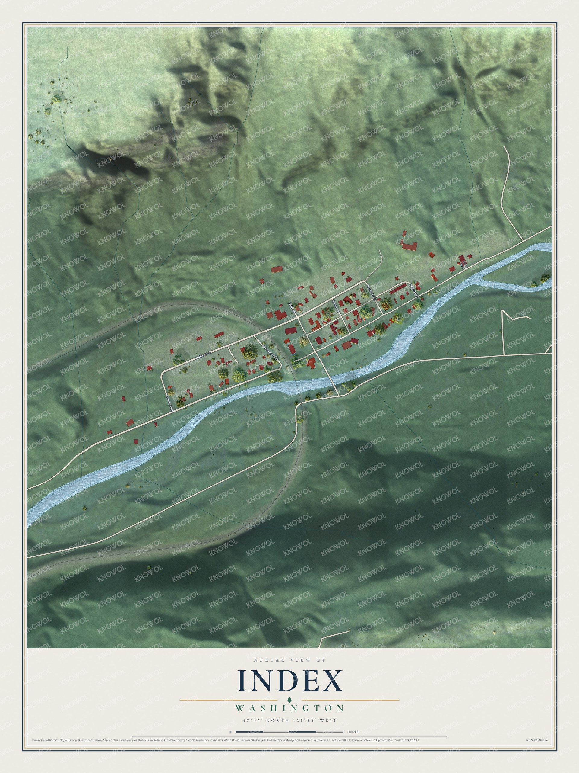 Watermarked full-map preview of Index, Washington