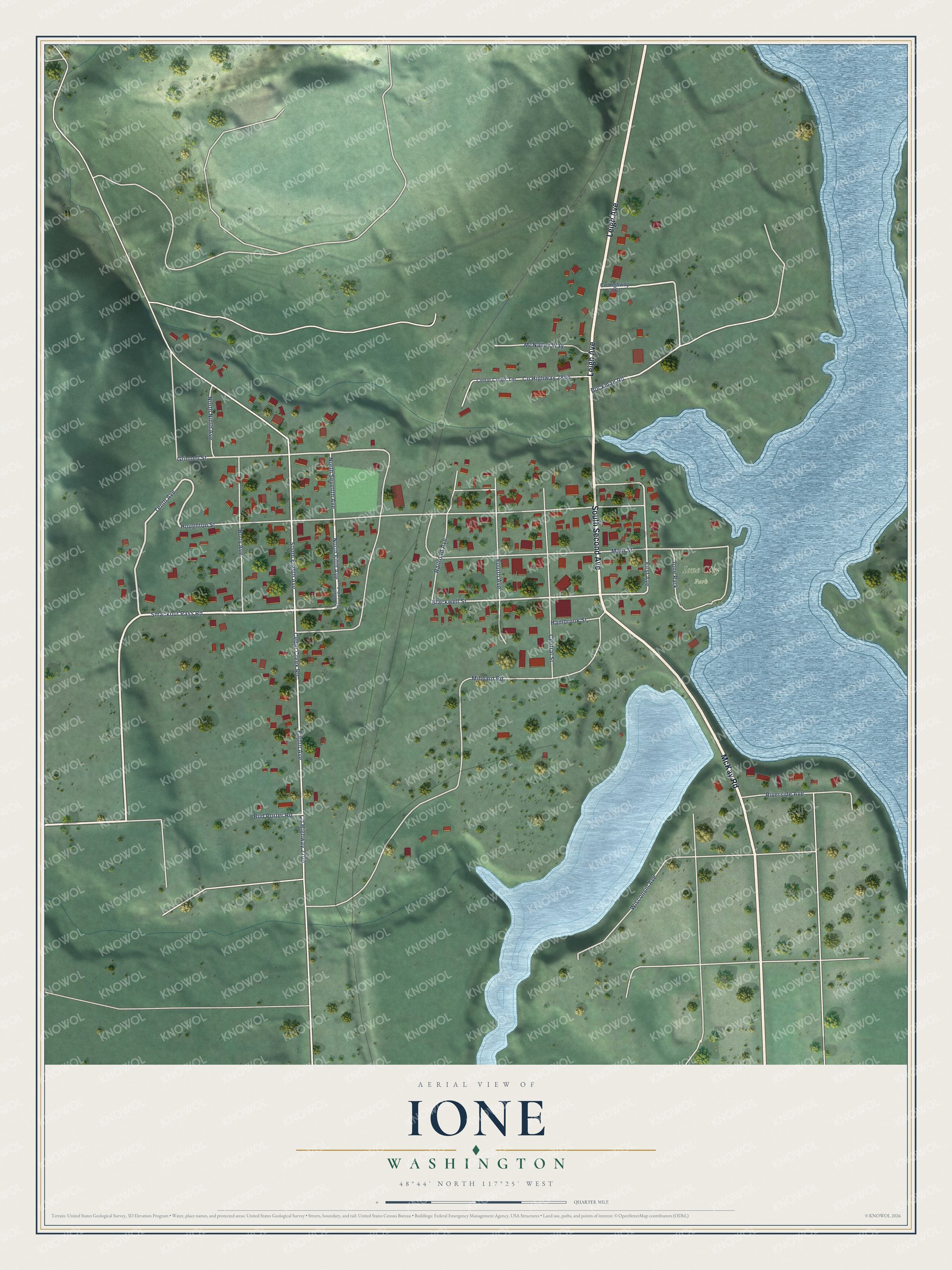 Watermarked full-map preview of Ione, Washington