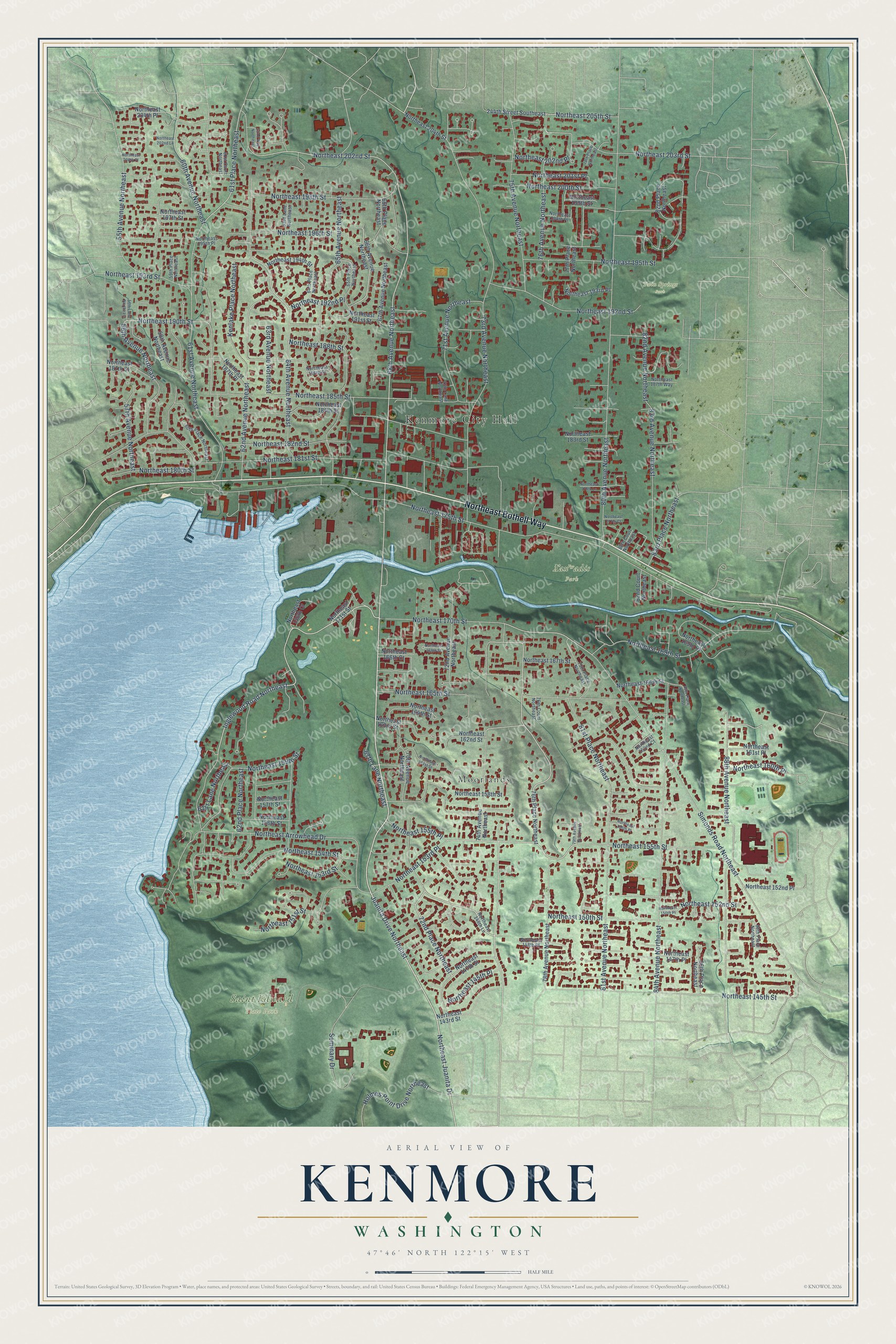 Watermarked full-map preview of Kenmore, Washington