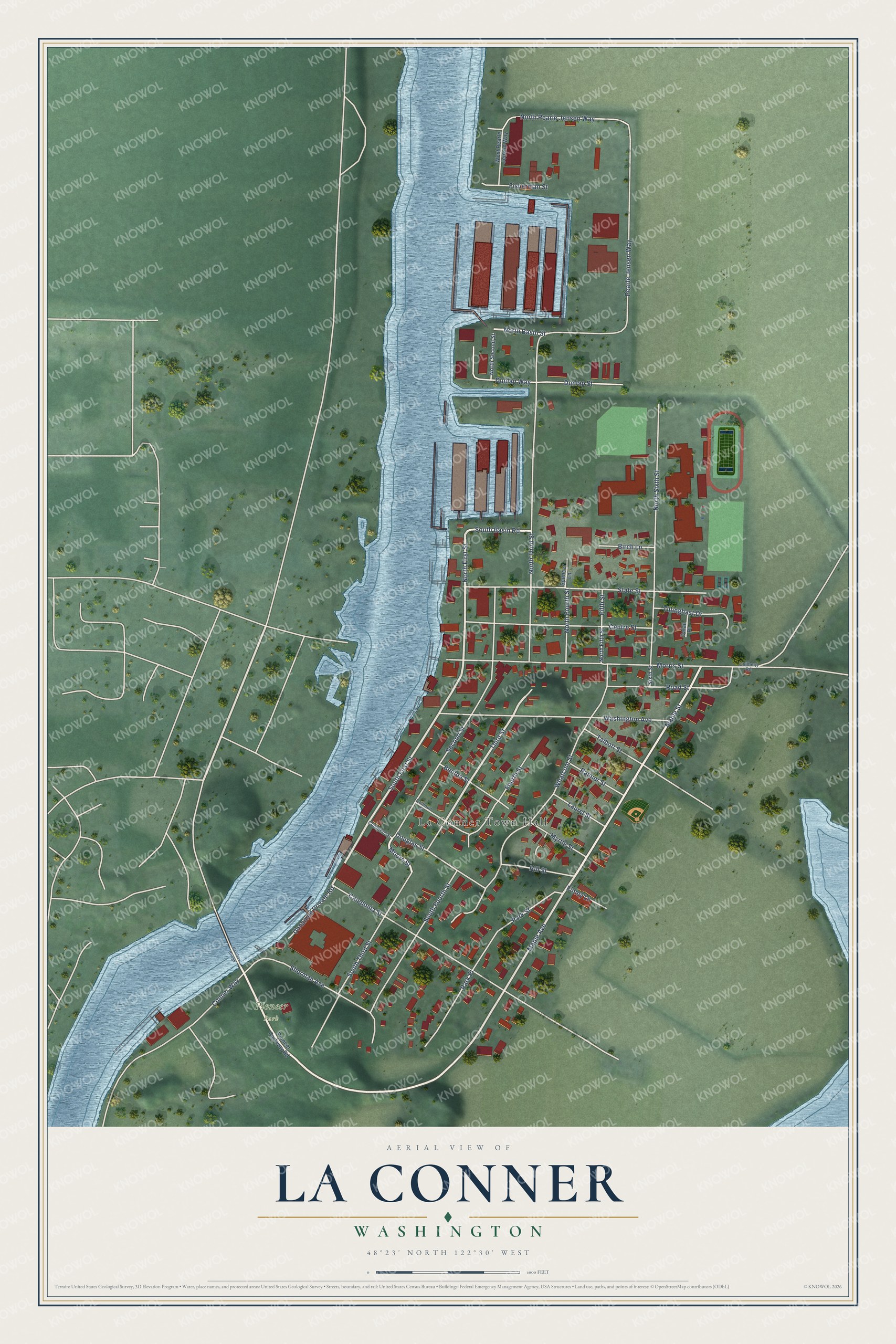 Watermarked full-map preview of La Conner, Washington