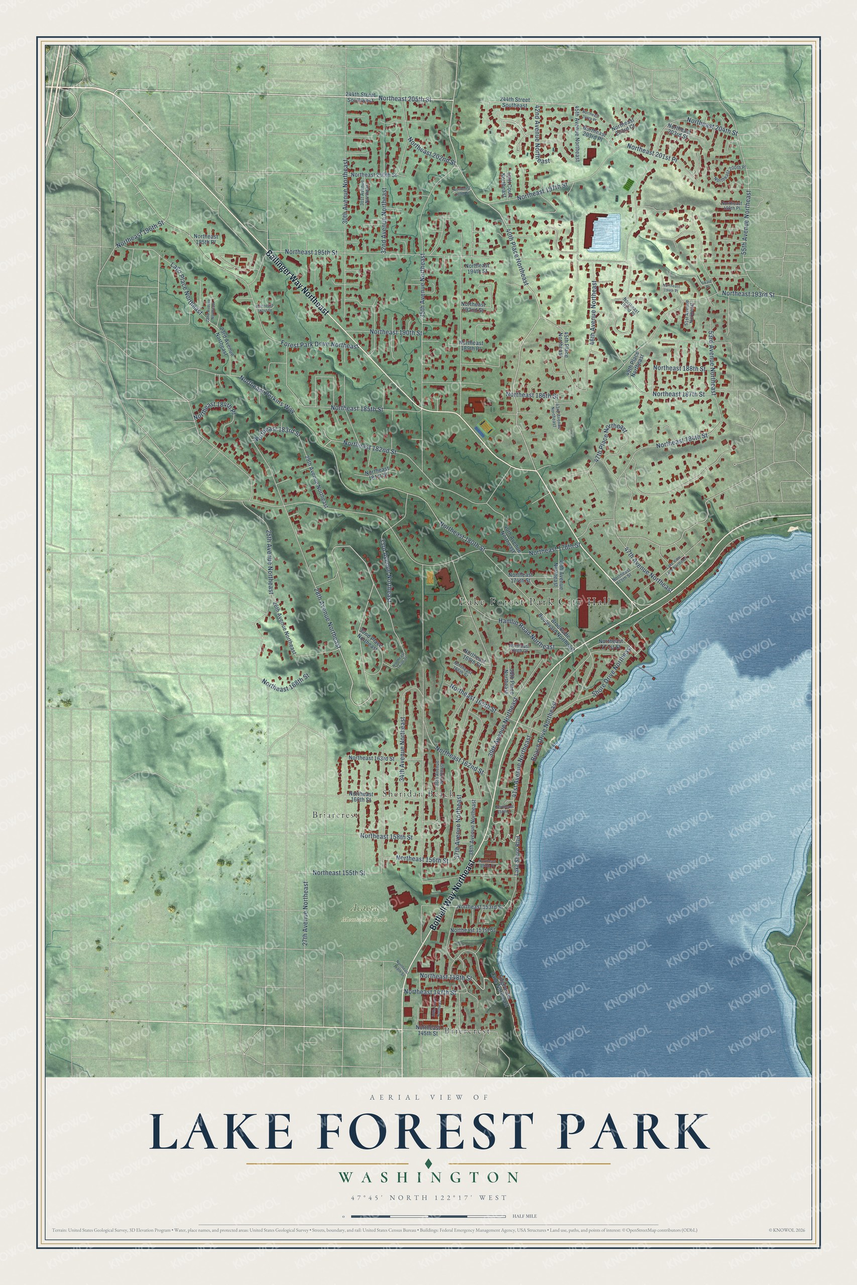 Watermarked full-map preview of Lake Forest Park, Washington
