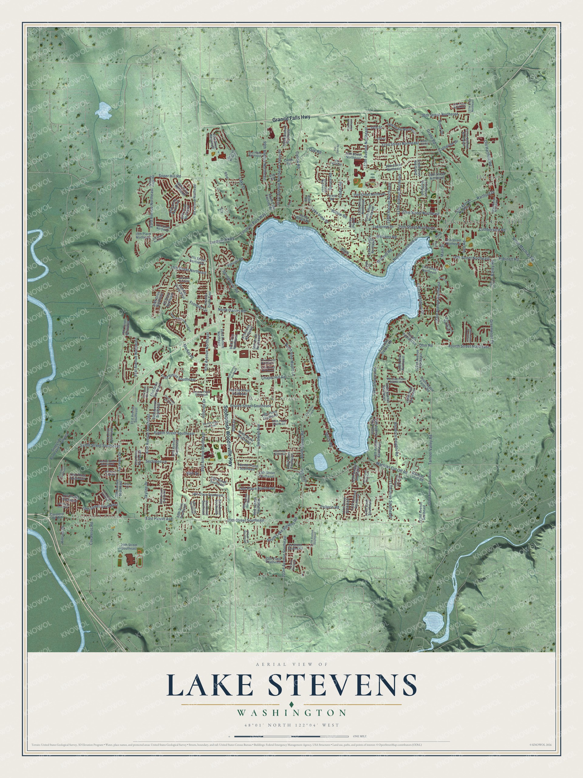 Watermarked full-map preview of Lake Stevens, Washington
