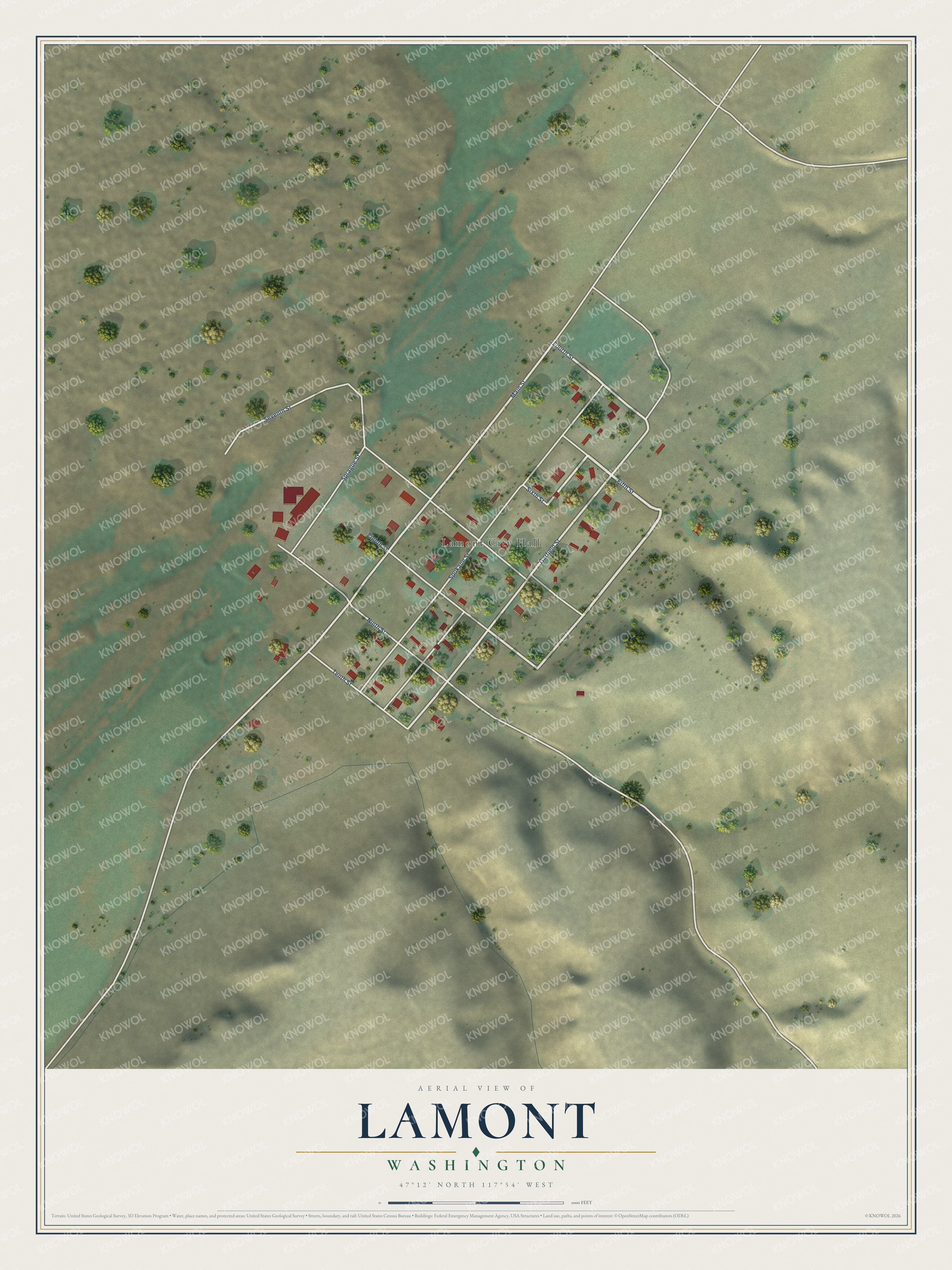Watermarked full-map preview of Lamont, Washington
